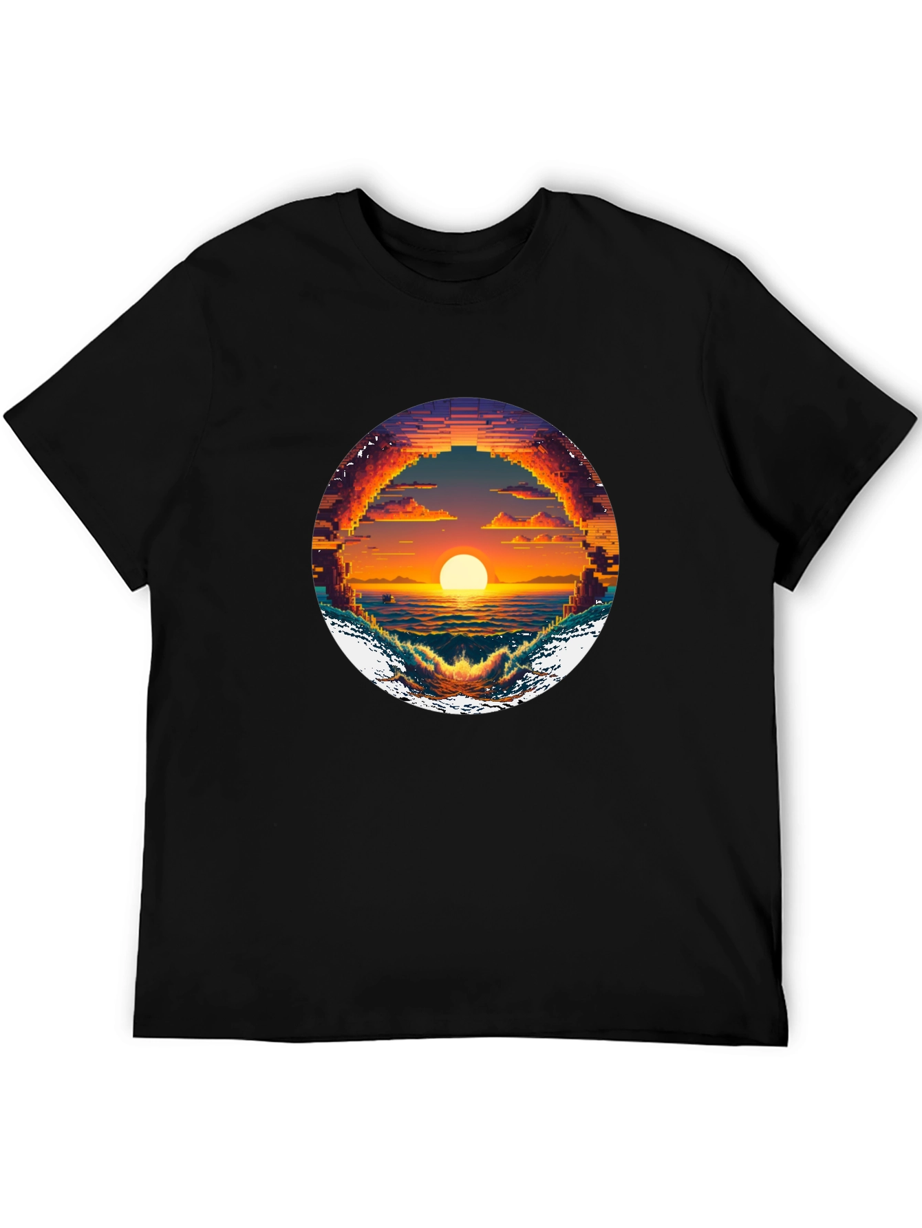 Black Pixel Sunset Graphic Tee - Retro Style view 5