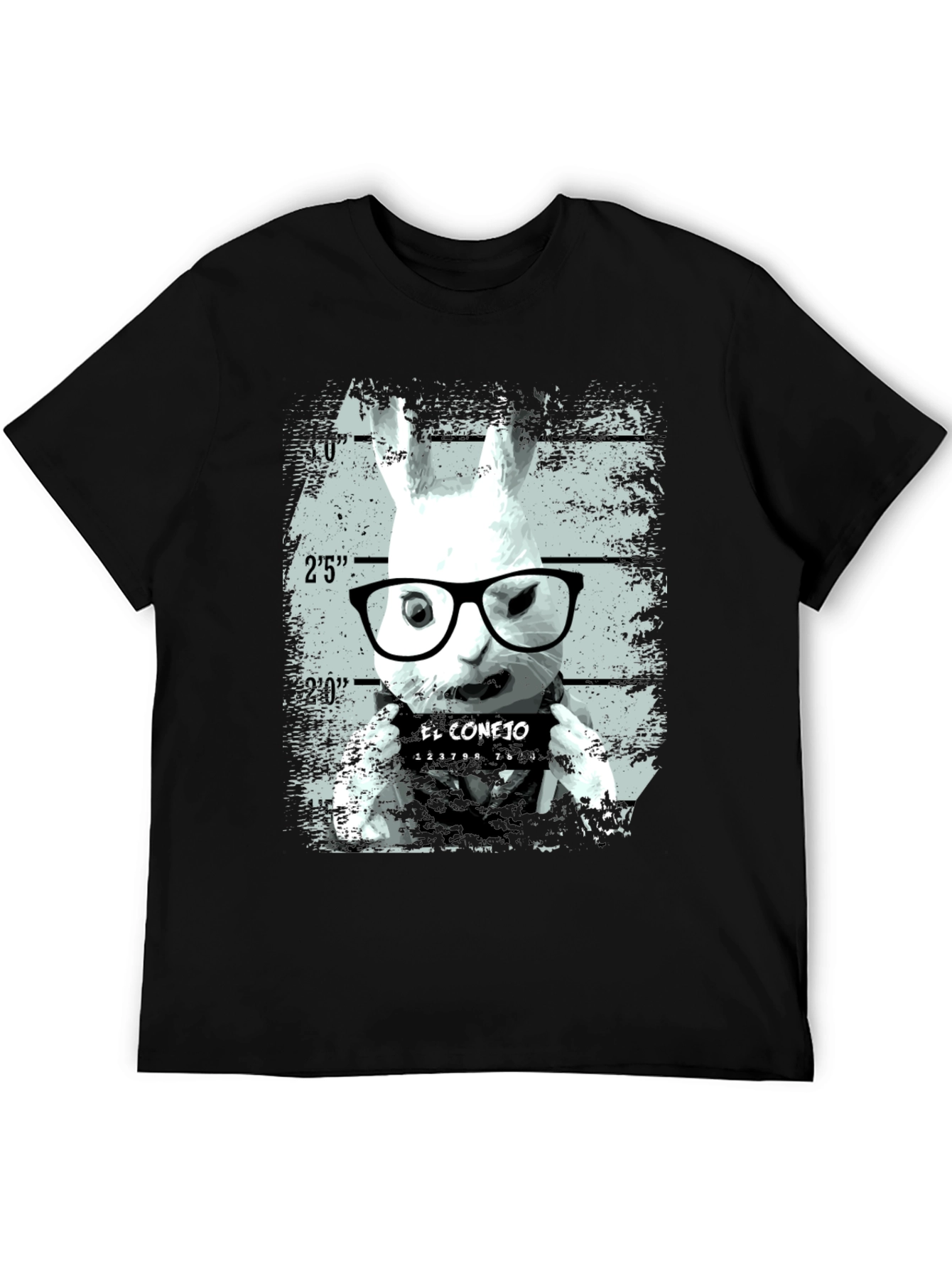 Black Funny Rabbit Mugshot Graphic Tee - Black view 5