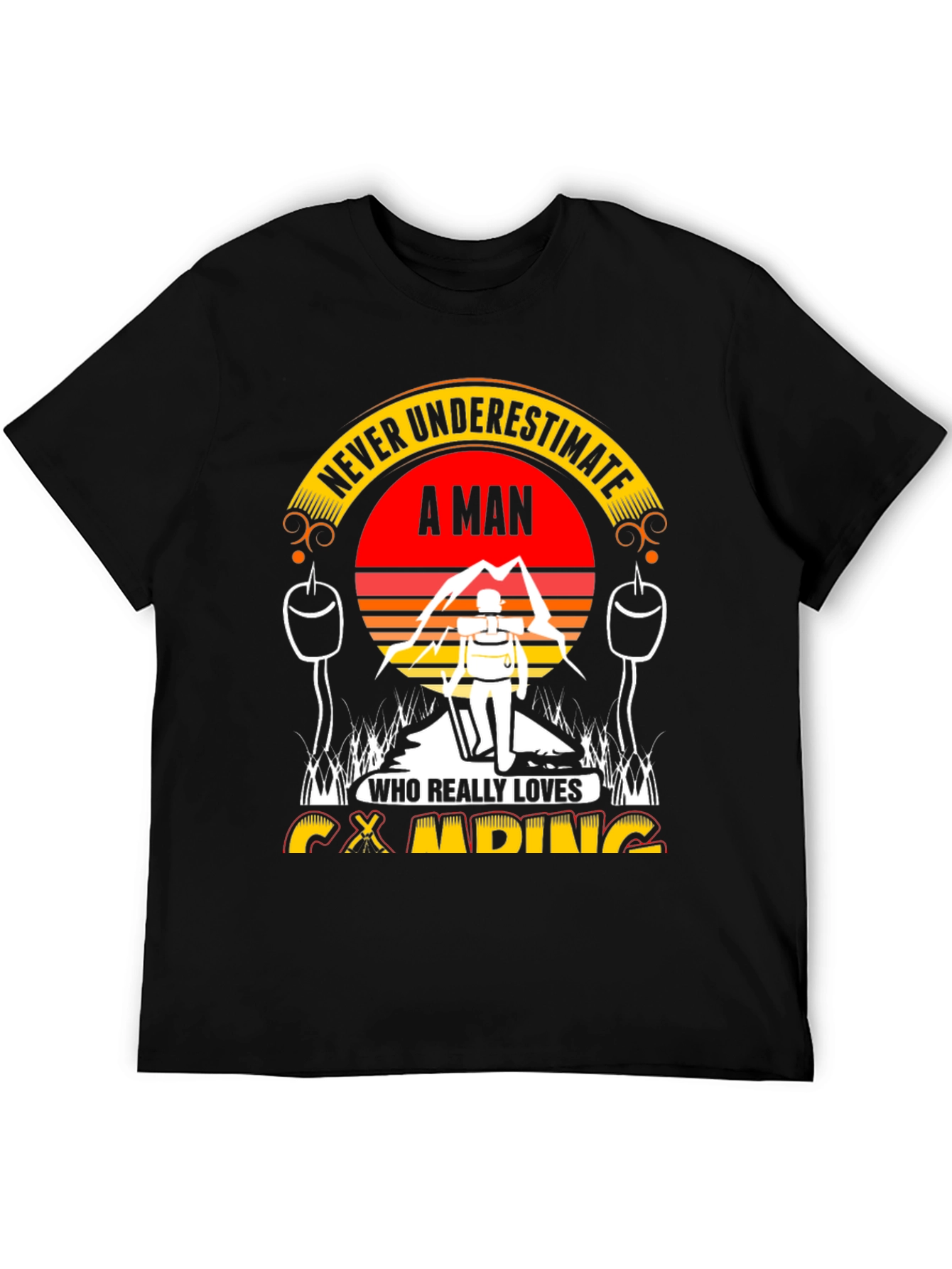 Black Camping Lover Tee: Never Underestimate A Man! view 5