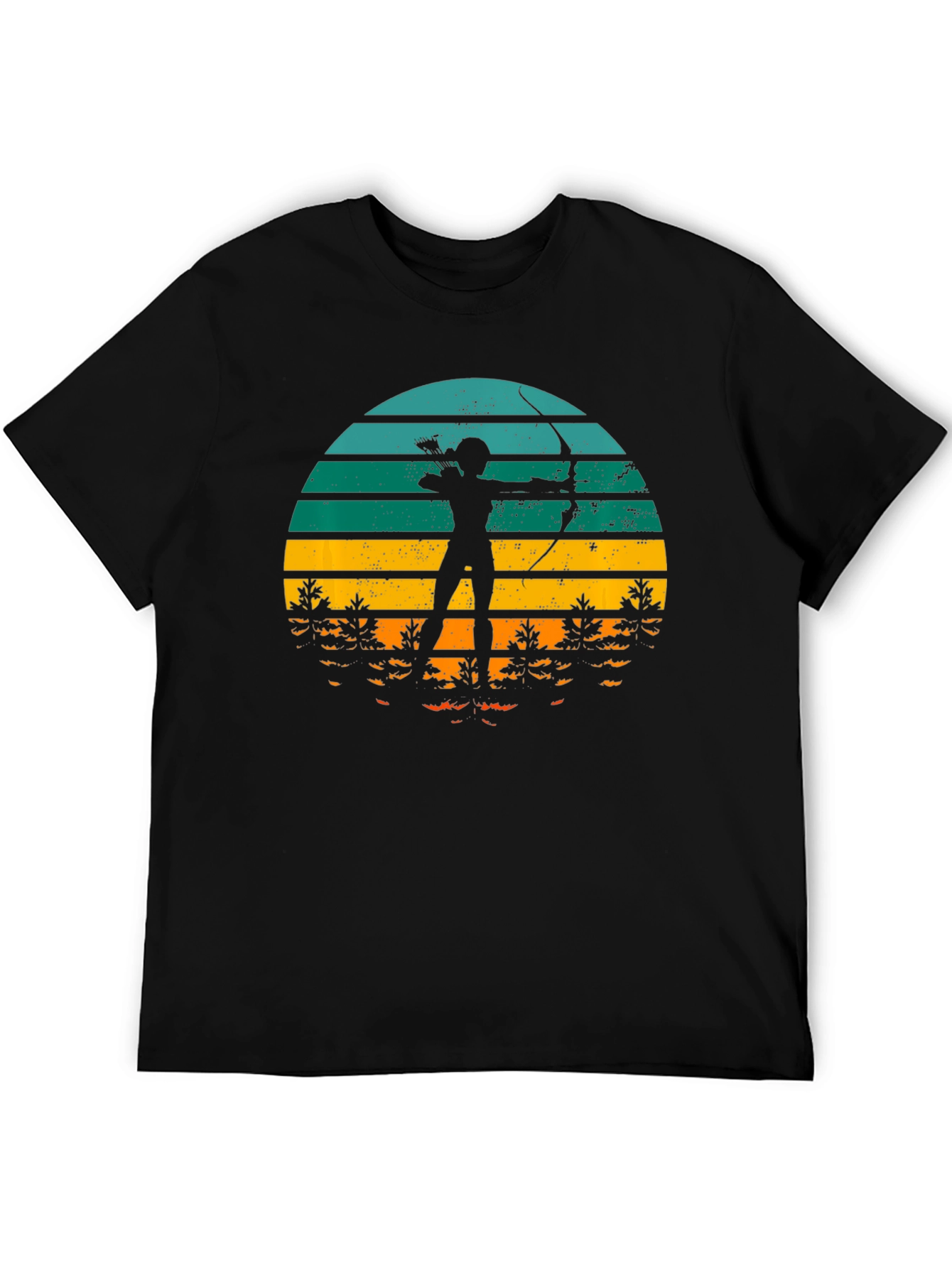 Black Archery Sunset T-Shirt - Retro Style Bow and Arrow Tee view 5