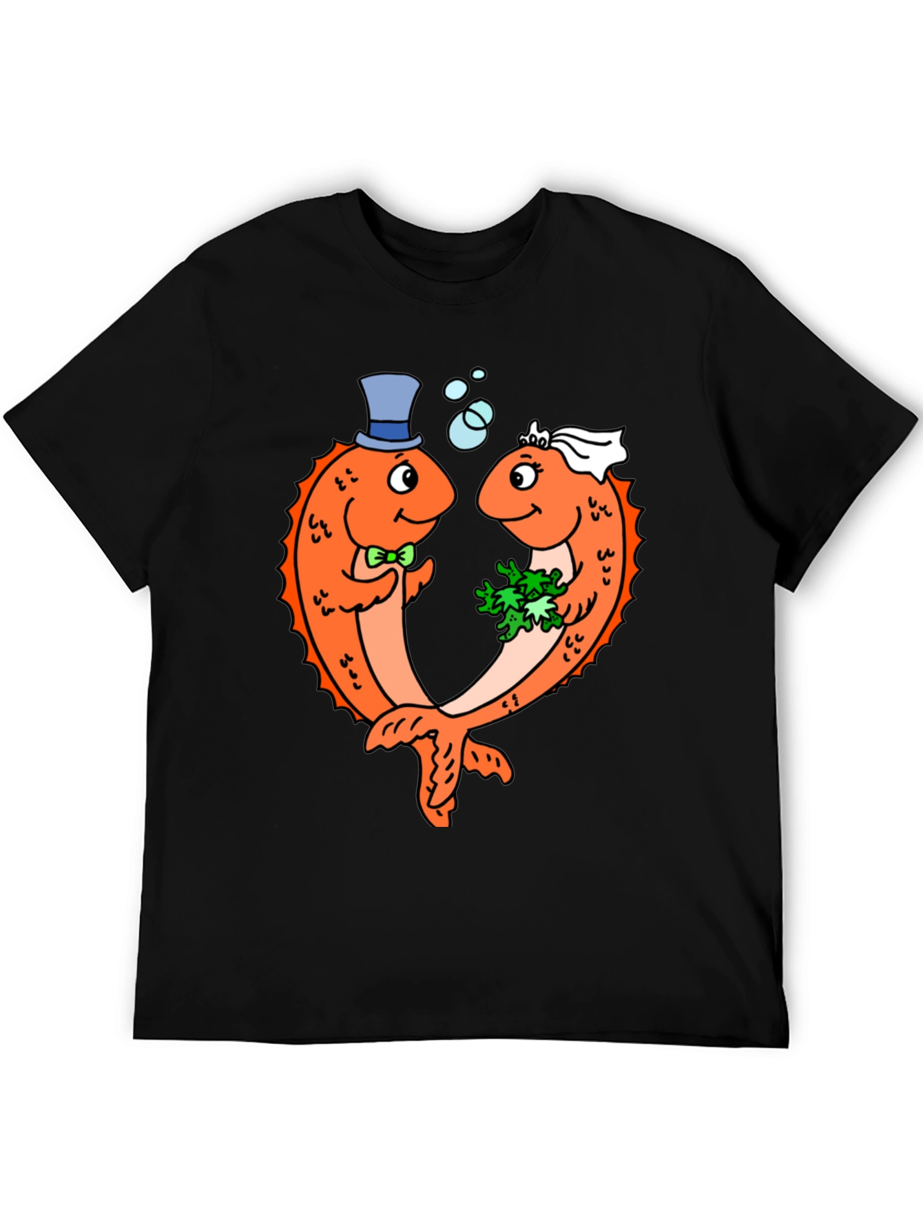 Black Funny Fish Wedding Black T-Shirt view 5