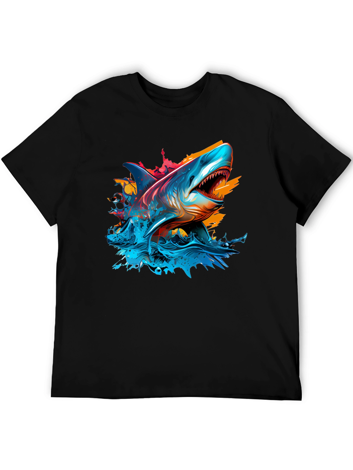 Black Shark Attack Graphic Tee - Bold Black T-Shirt view 5