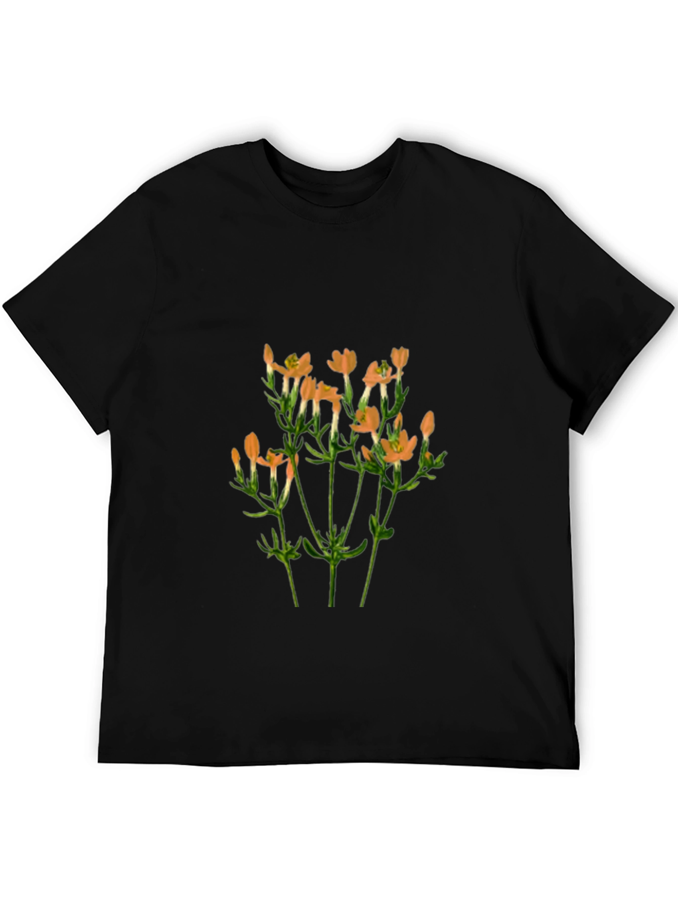 Black Floral Print T-Shirt - Black, Botanical Design view 5