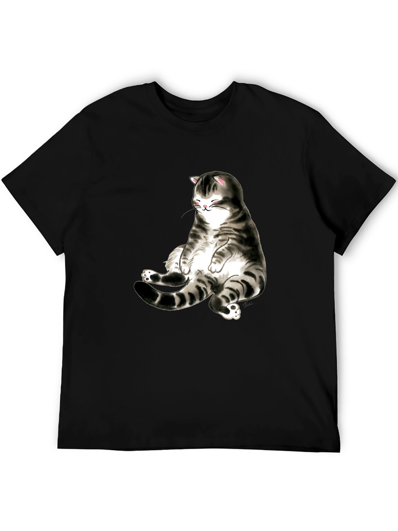 Black Funny Cat Graphic Black T-Shirt view 5