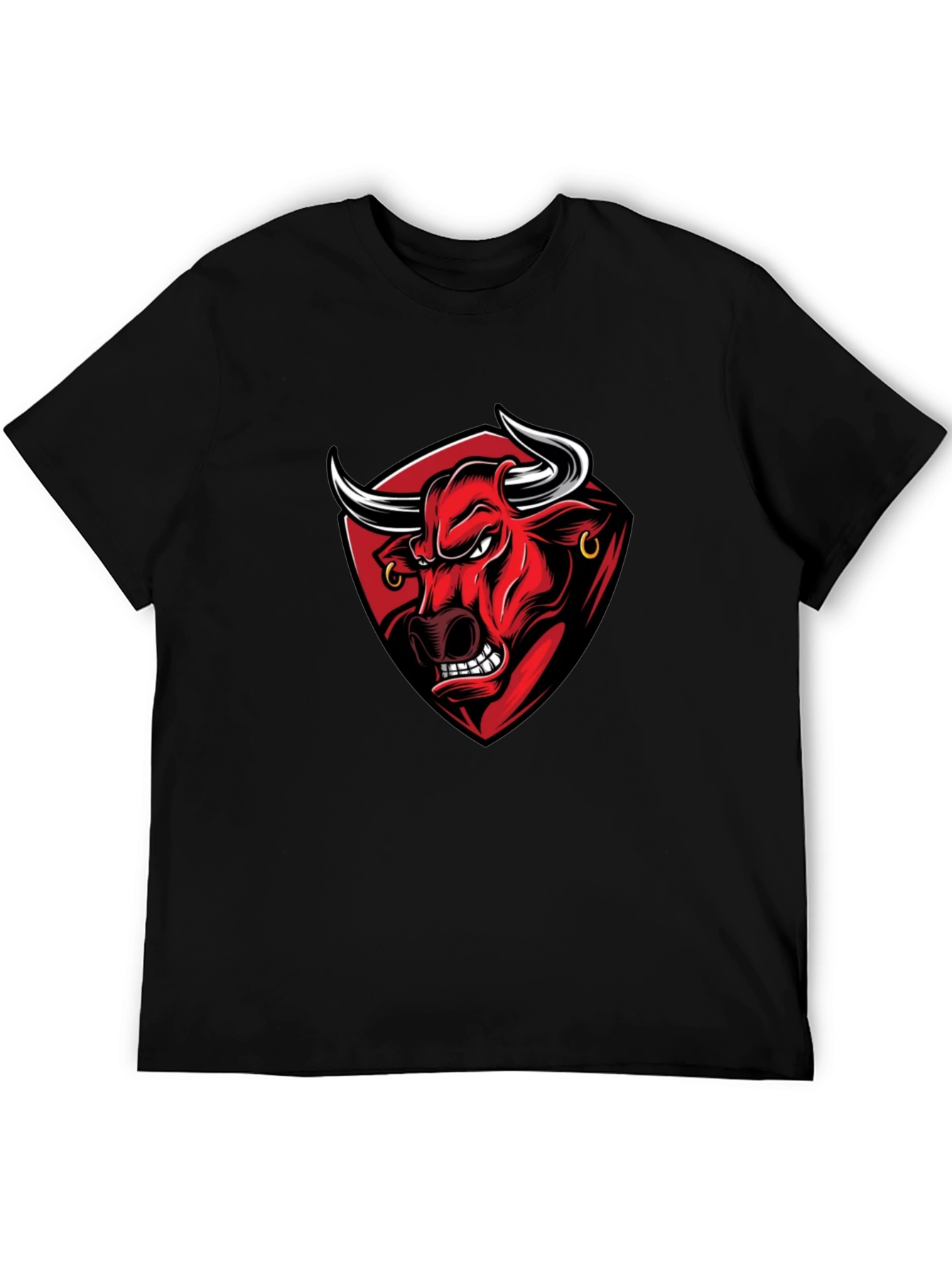 Black Men's Black Graphic Tee - Angry Bull Design view 5