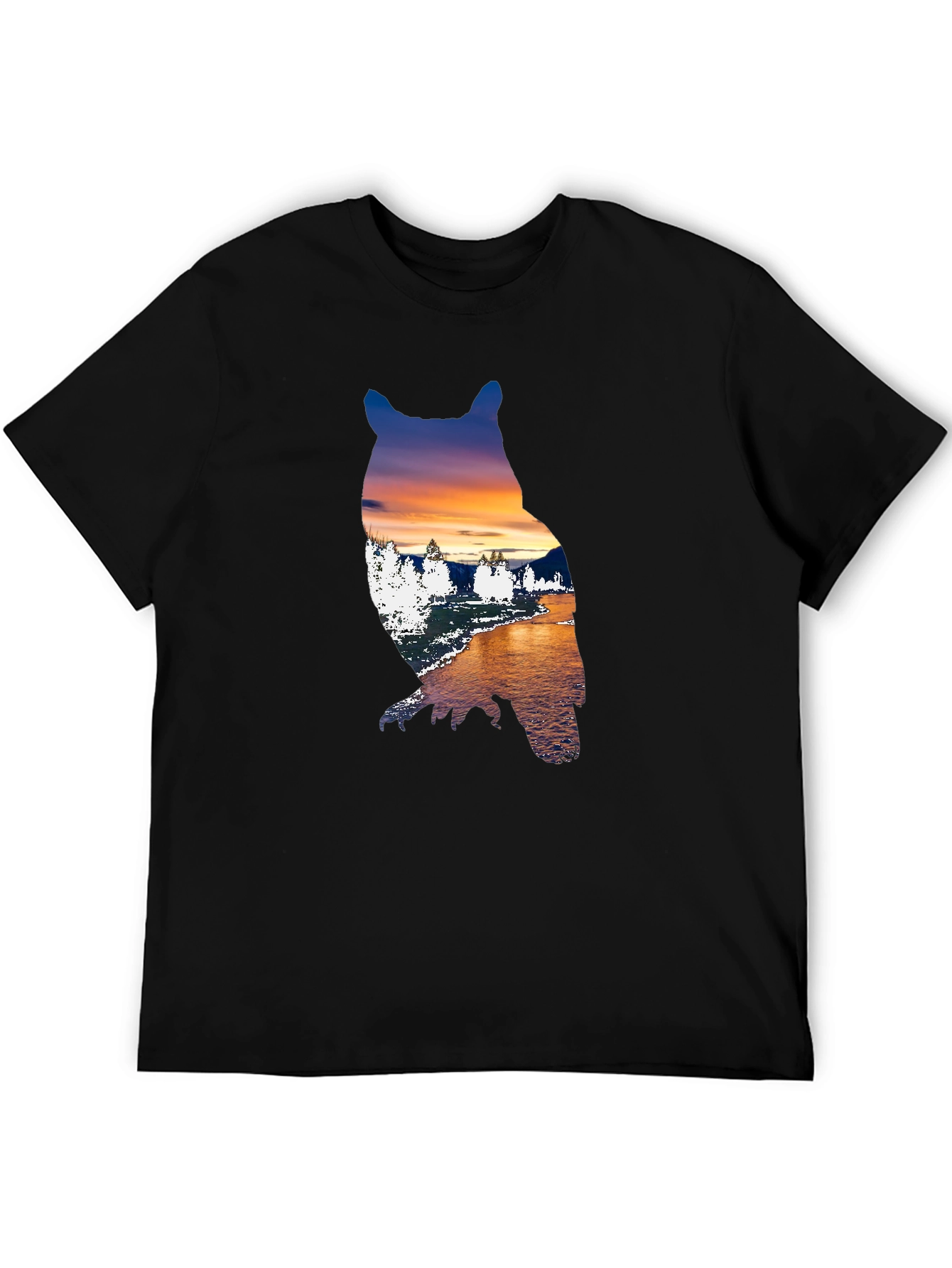Black Sunset Owl Graphic Tee - Men's Black T-Shirt view 5