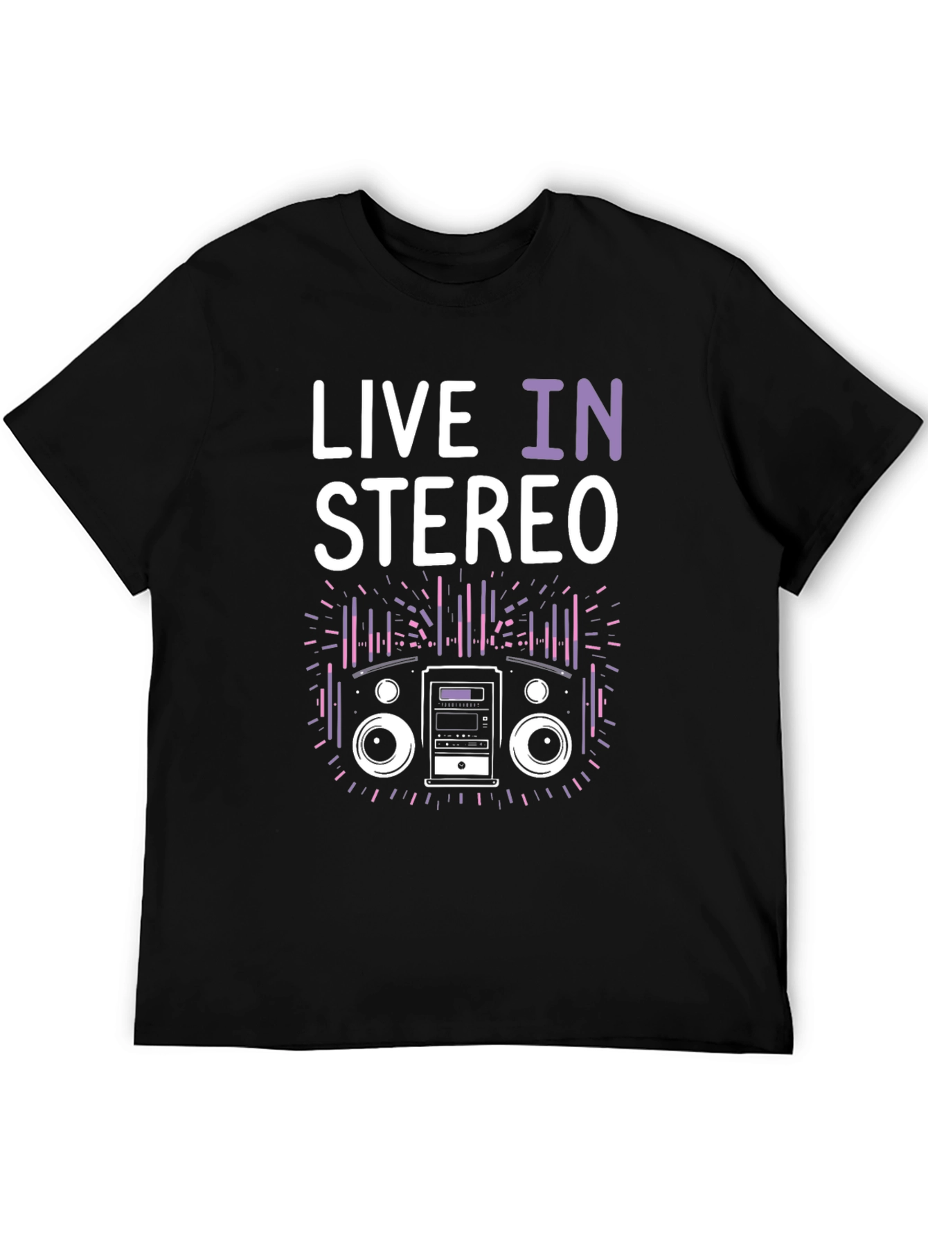 Black Live In Stereo Graphic Tee - Music Lover T-Shirt view 5