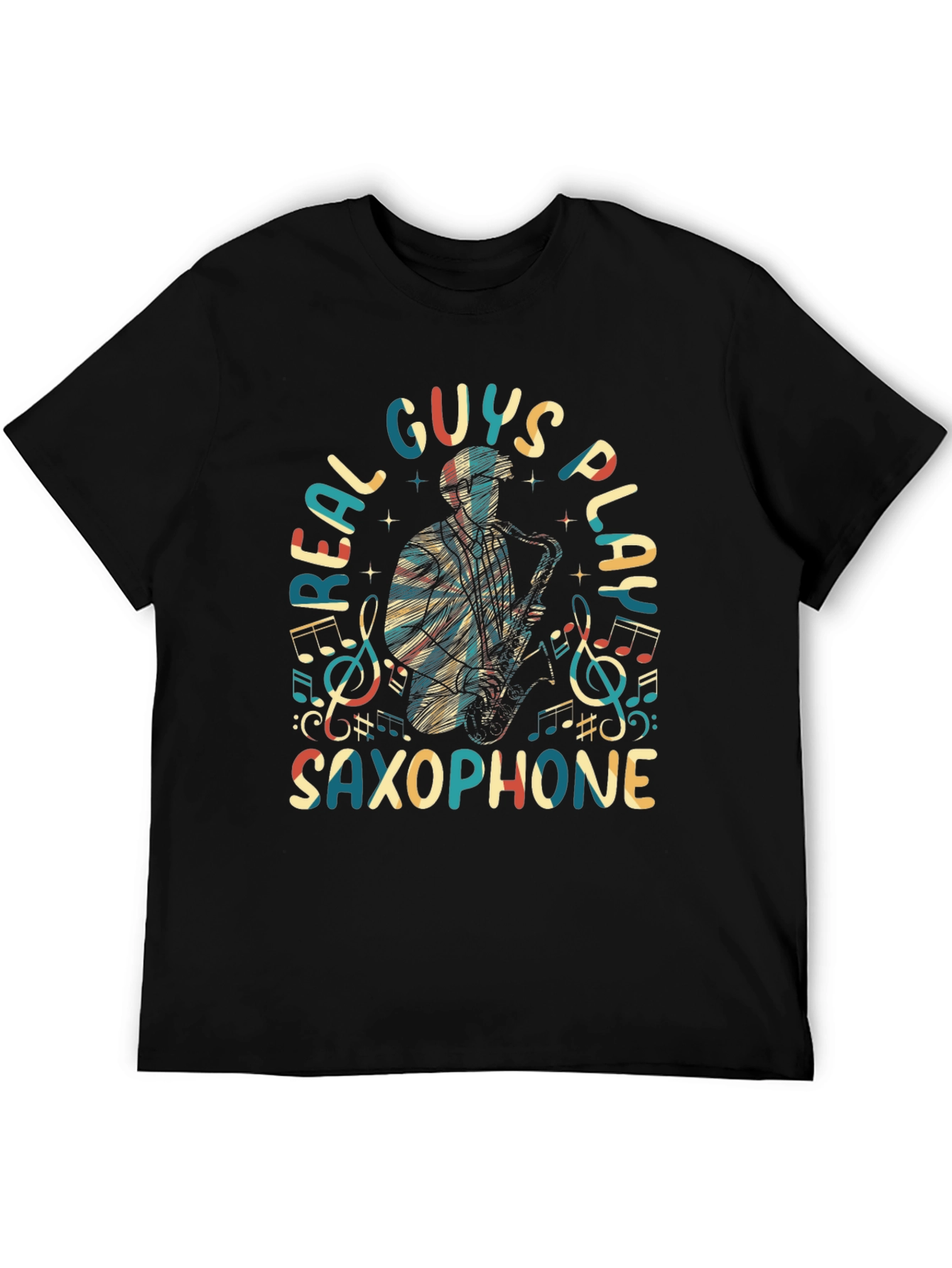 Black Real Guys Play Saxophone Graphic Tee view 5