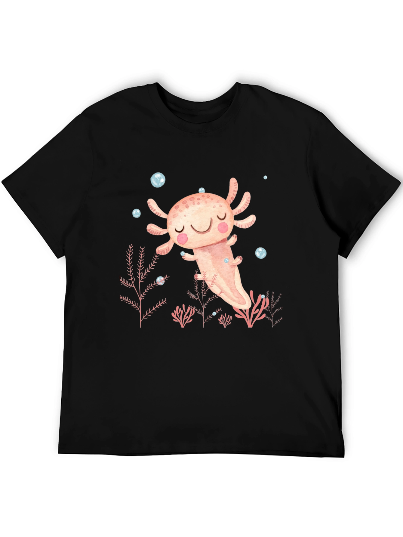 Black Axolotl Cute Kawaii Design Black T-Shirt view 5