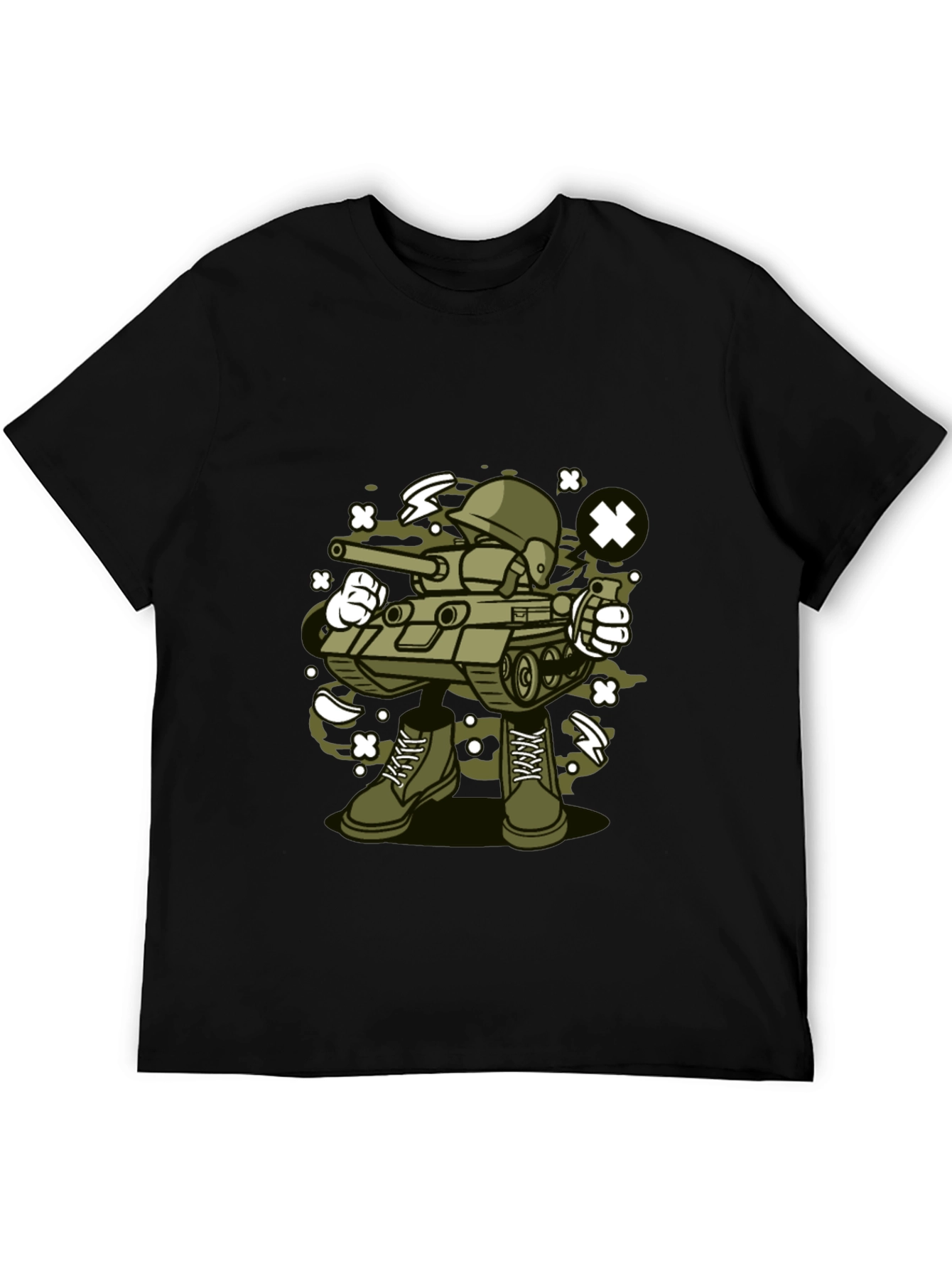 Black Cartoon Tank Soldier T-Shirt - Black view 5