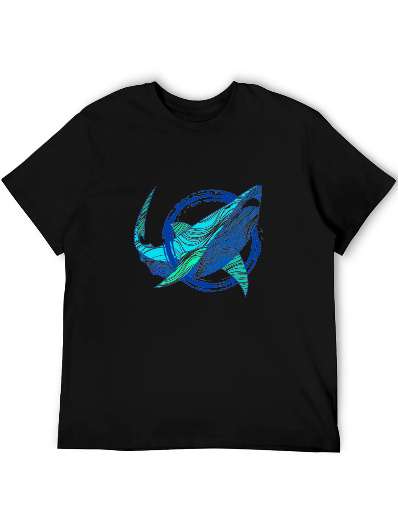 Black Shark Graphic Print Tee - Stylish Blue Wave Design view 5