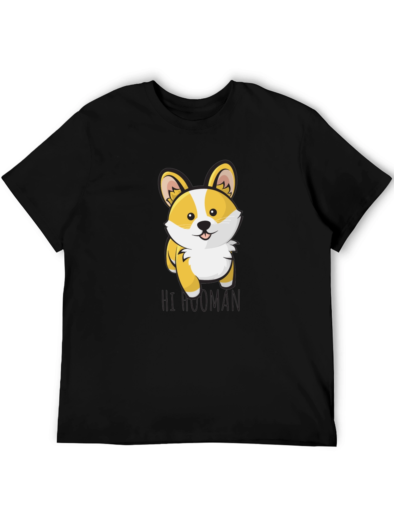 Black Cute Corgi 'Hi Human' Graphic T-Shirt view 5