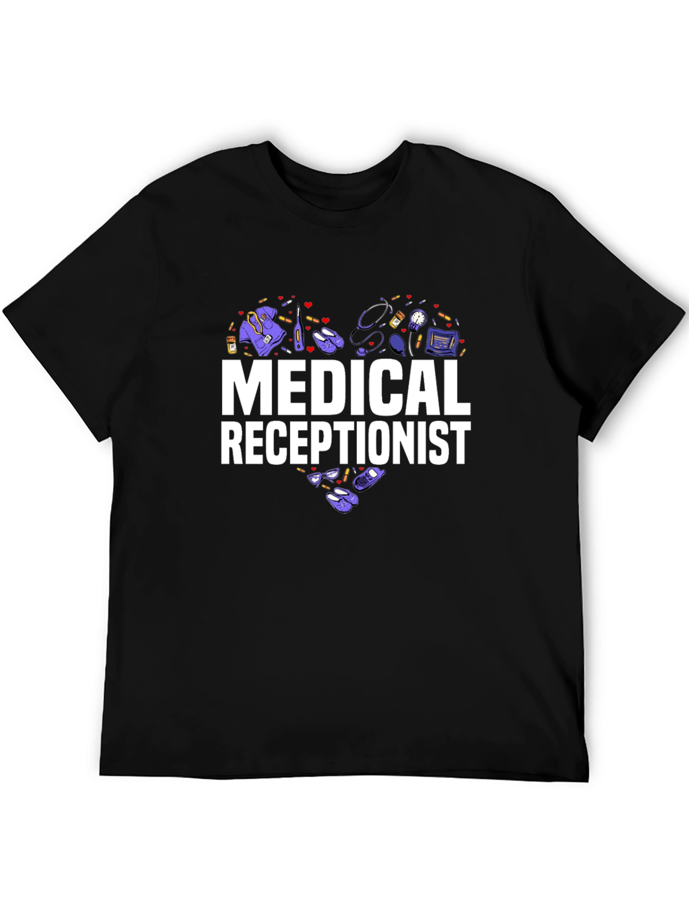 Black Medical Receptionist Heart Graphic T-Shirt view 5