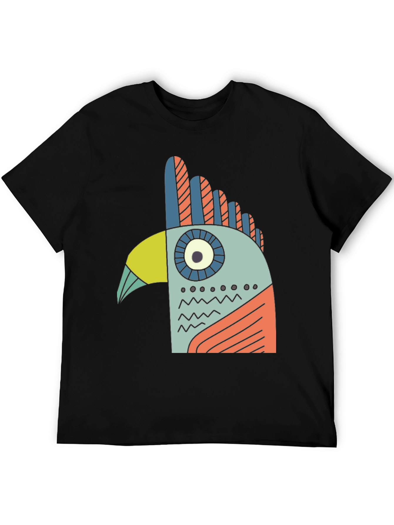 Black Abstract Bird Graphic Tee - Black Cotton T-Shirt view 5