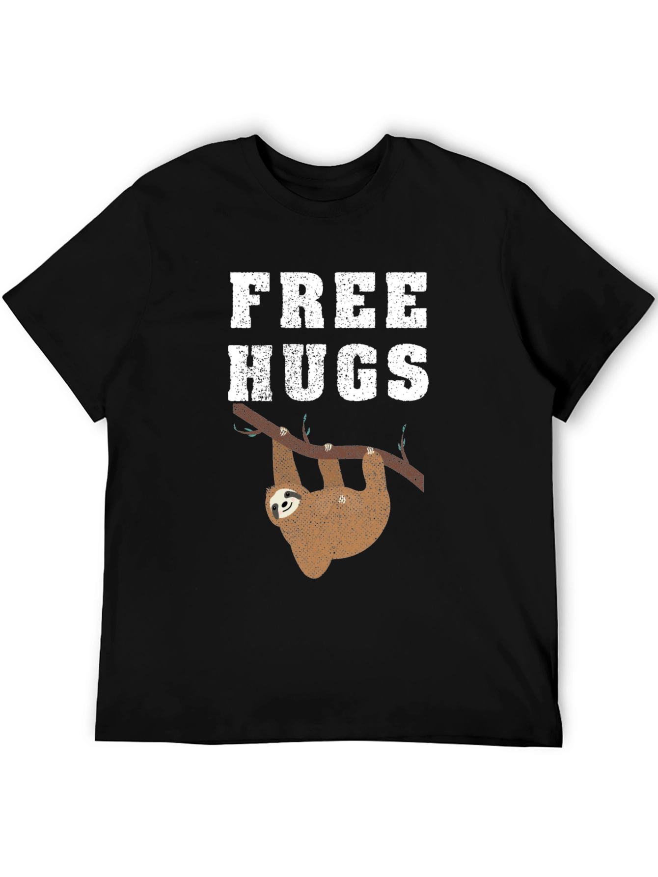 Black Free Hugs Sloth Graphic Tee Shirt view 5