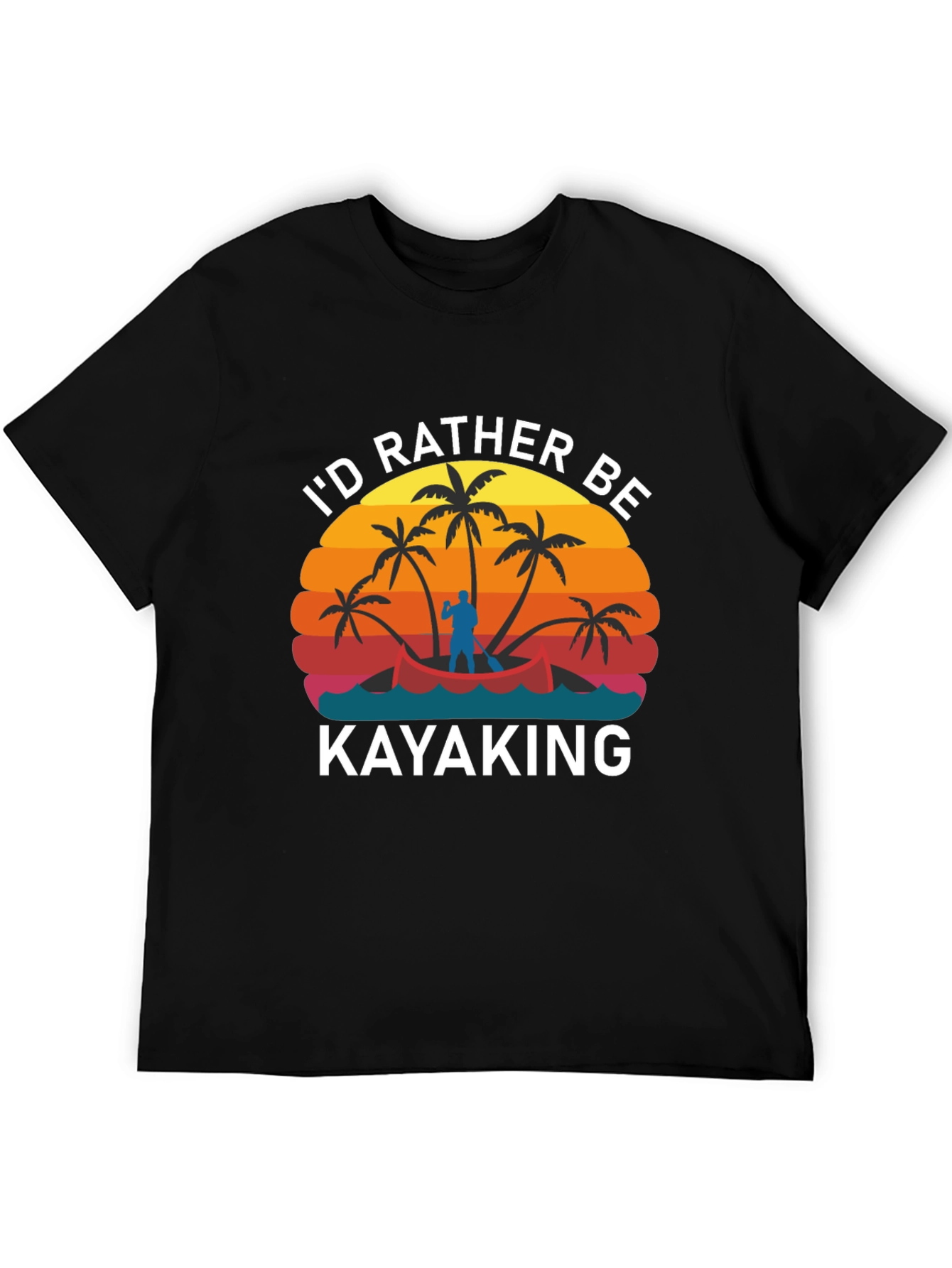 Black Retro Kayaking T-Shirt - I'd Rather Be Kayaking view 5
