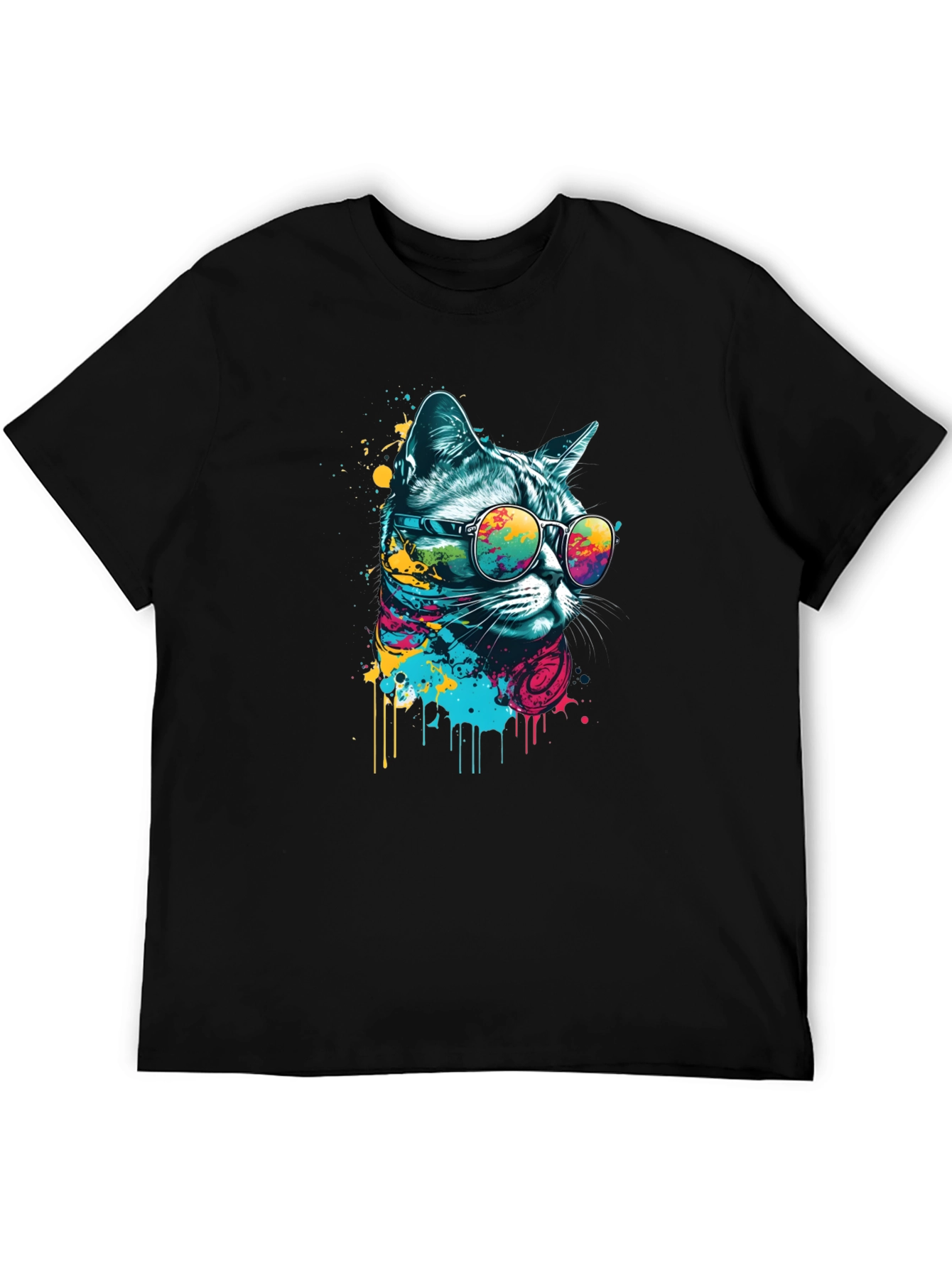 Black Cool Cat T-Shirt - Graphic Print Tee view 5