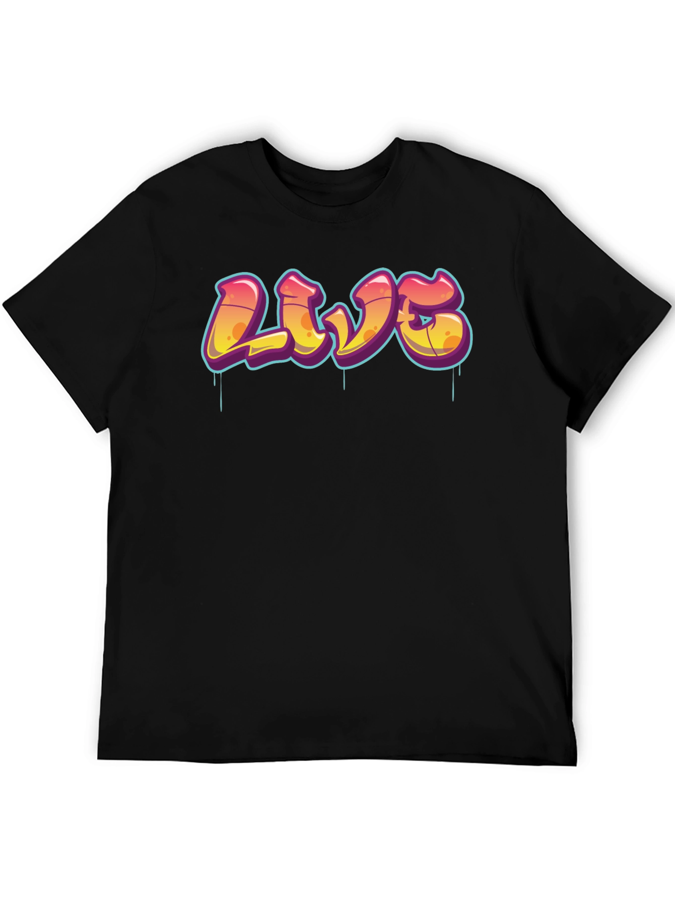 Black Urban Style Graphic Tee - "LIVE" Graffiti Design view 5