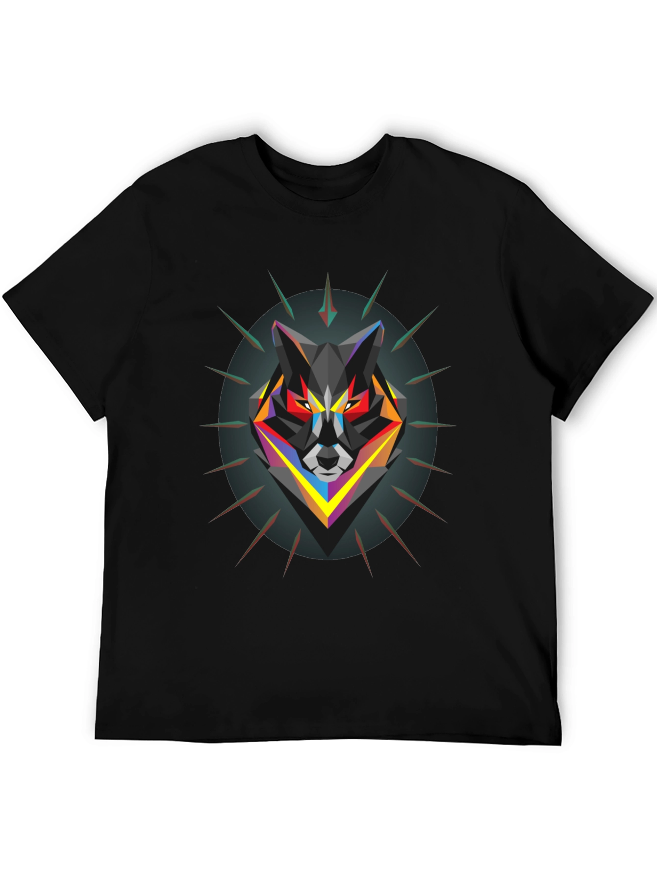 Black Geometric Wolf Graphic Black T-Shirt view 5