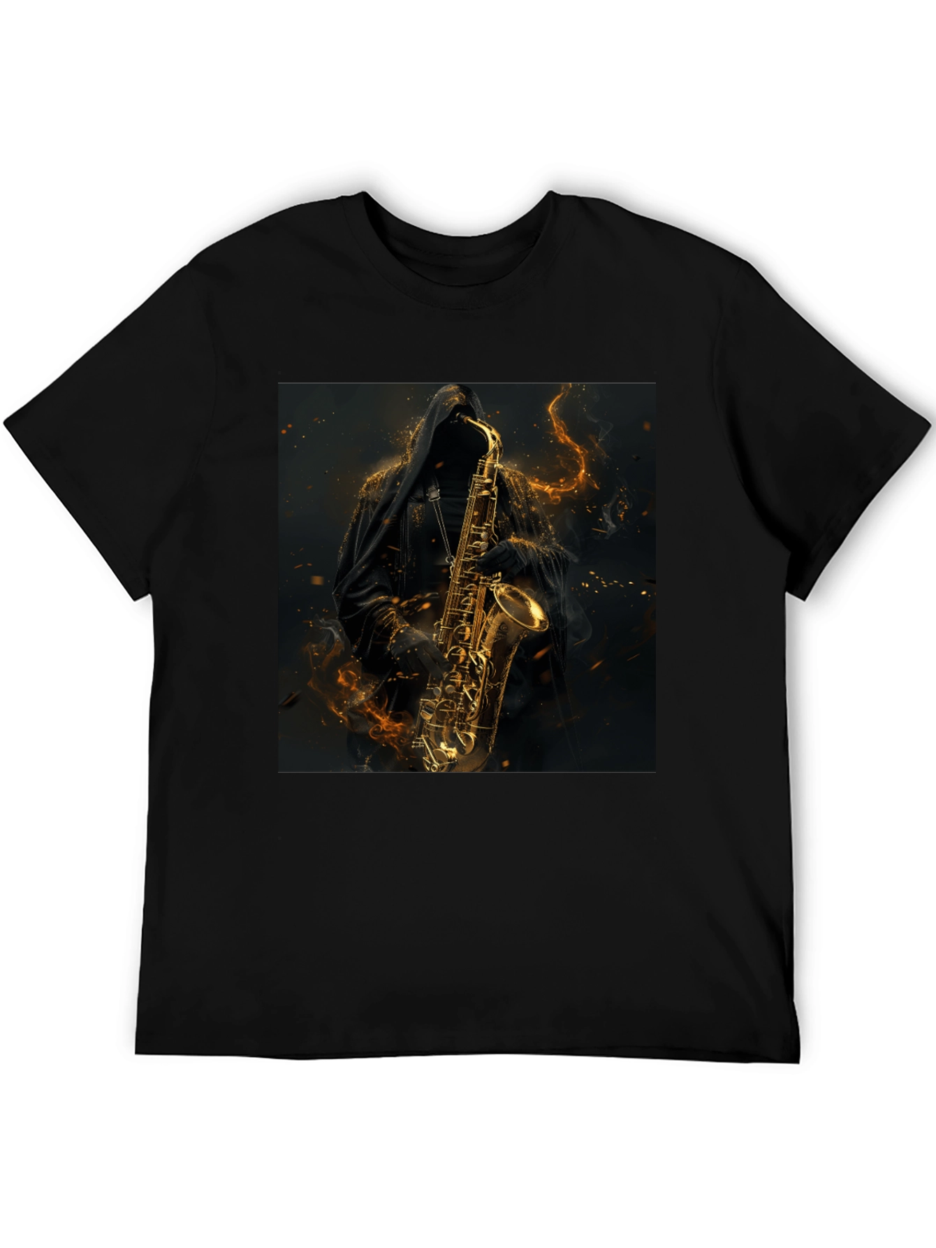 Black Saxophone Reaper Graphic Black T-Shirt view 5