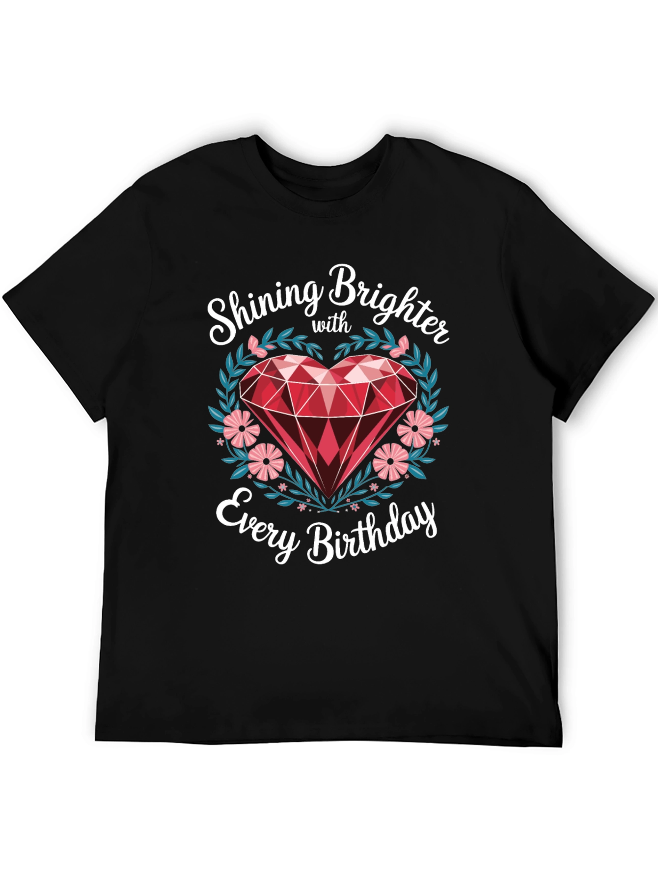 Black Shining Brighter Birthday T-Shirt - Heart Gem Design view 5
