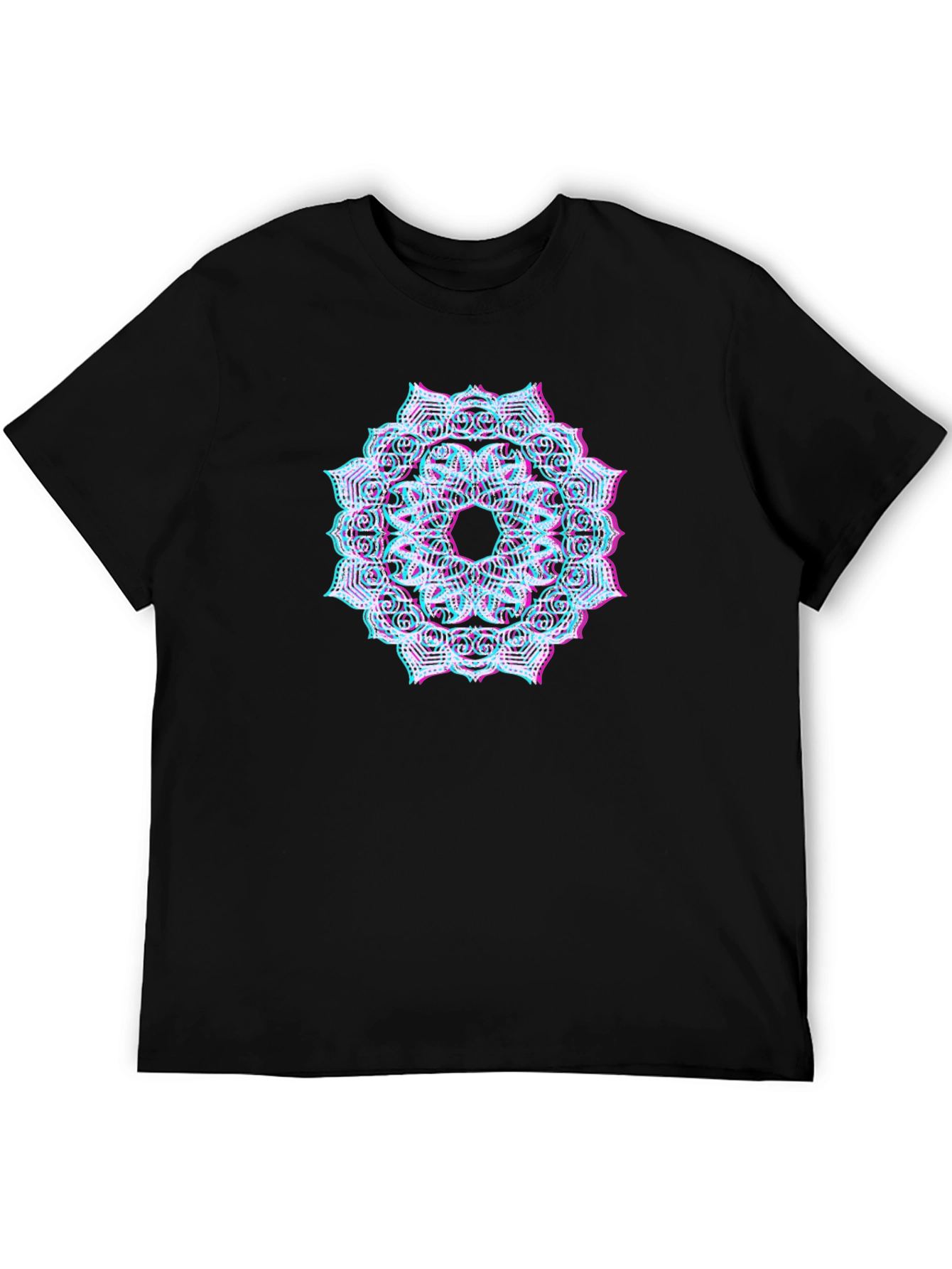 Black Mandala Glitch Black T-Shirt view 5
