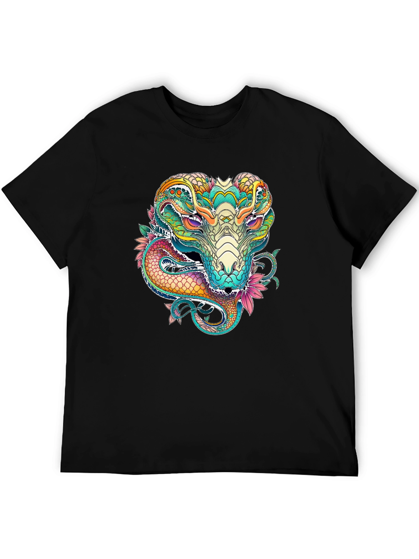 Black Vibrant Cobra Graphic Print Black T-Shirt view 5