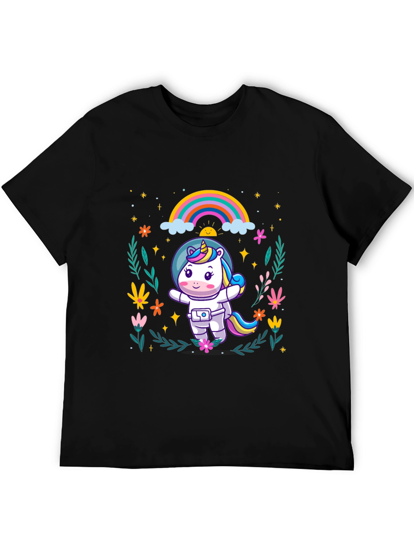 Black Unicorn Astronaut Graphic T-Shirt view 5