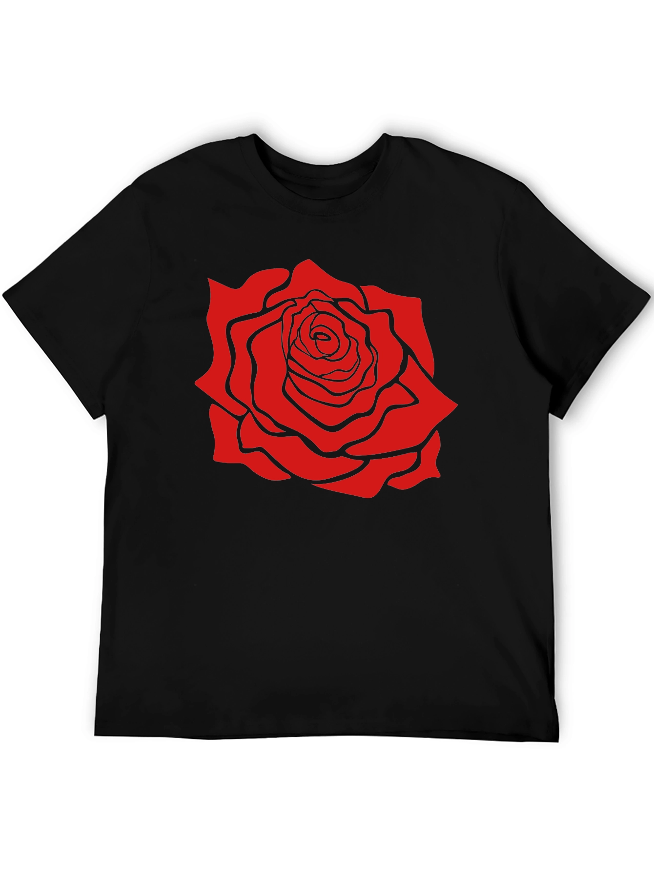 Black Black T-Shirt with Bold Red Rose Graphic view 5