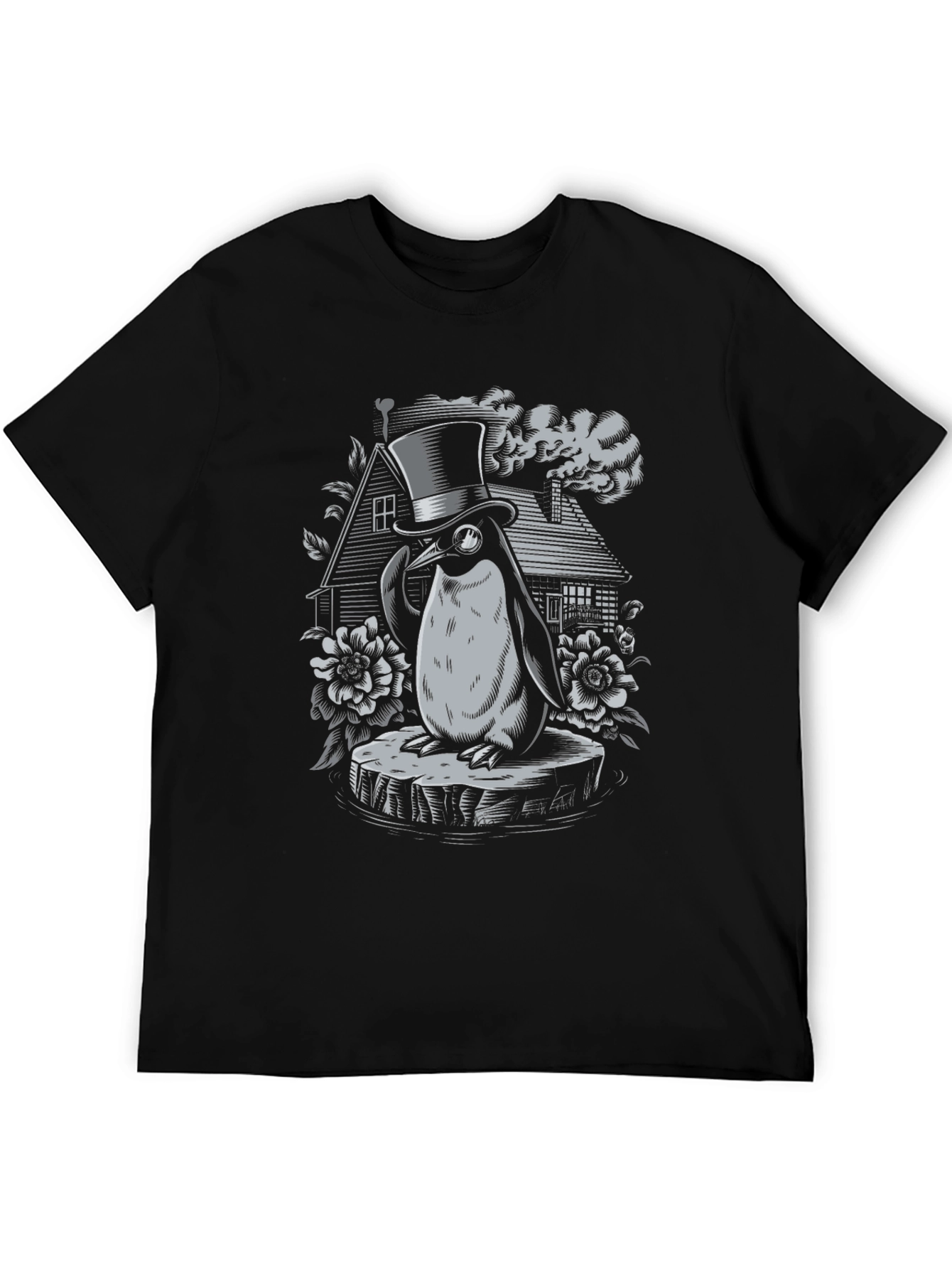 Black Penguin Top Hat Graphic Tee - Unique Design view 5