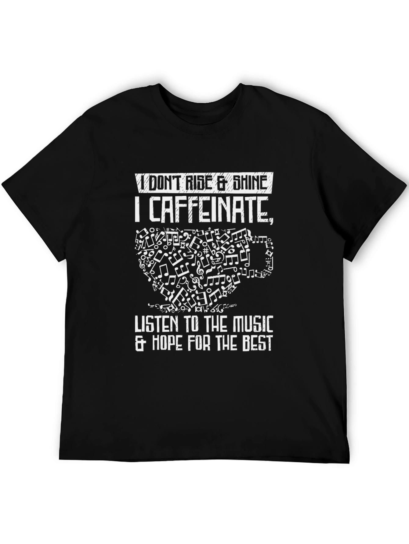 Black Caffeinate and Listen to Music Graphic Tee view 5