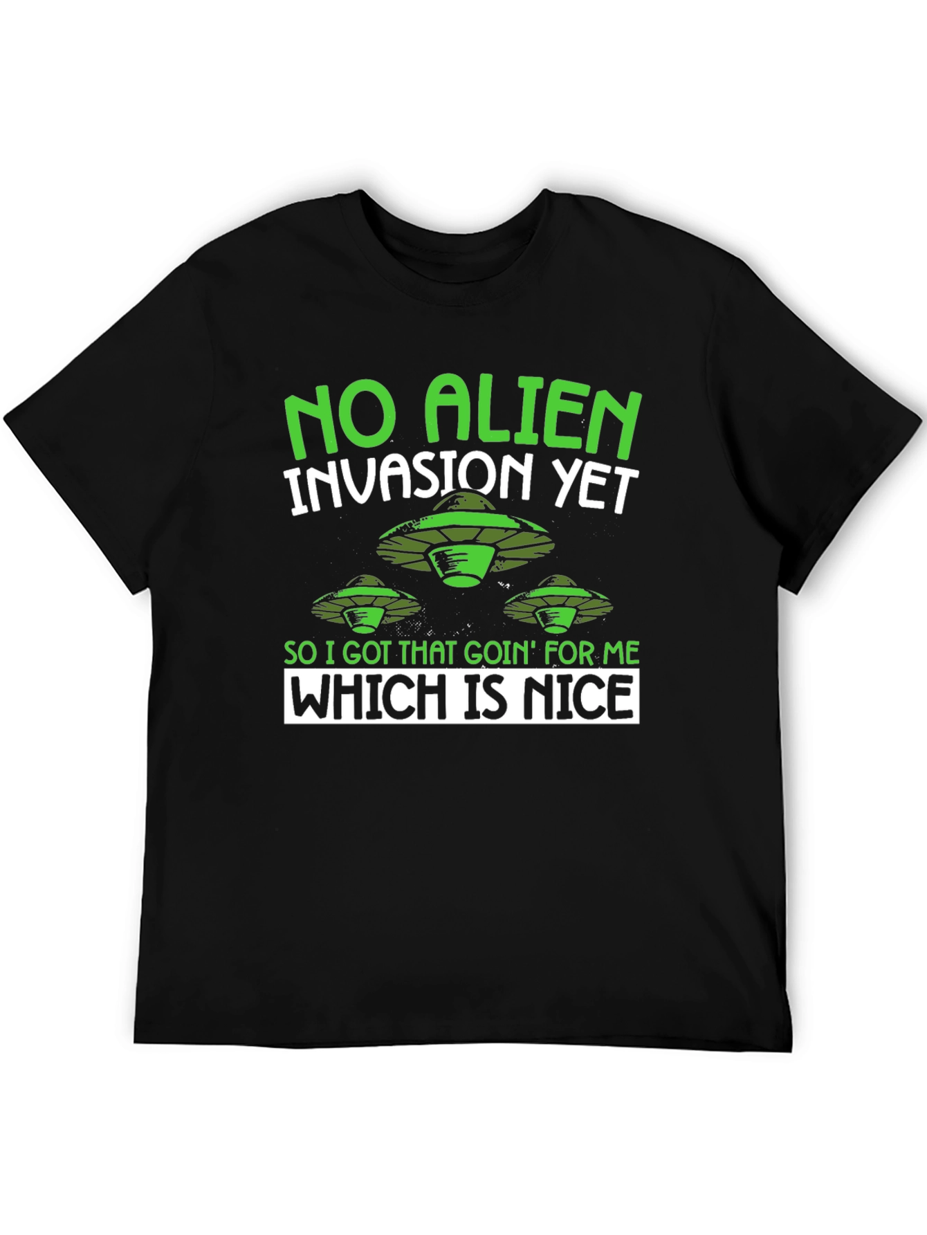 Black No Alien Invasion Humor Graphic T-Shirt view 5