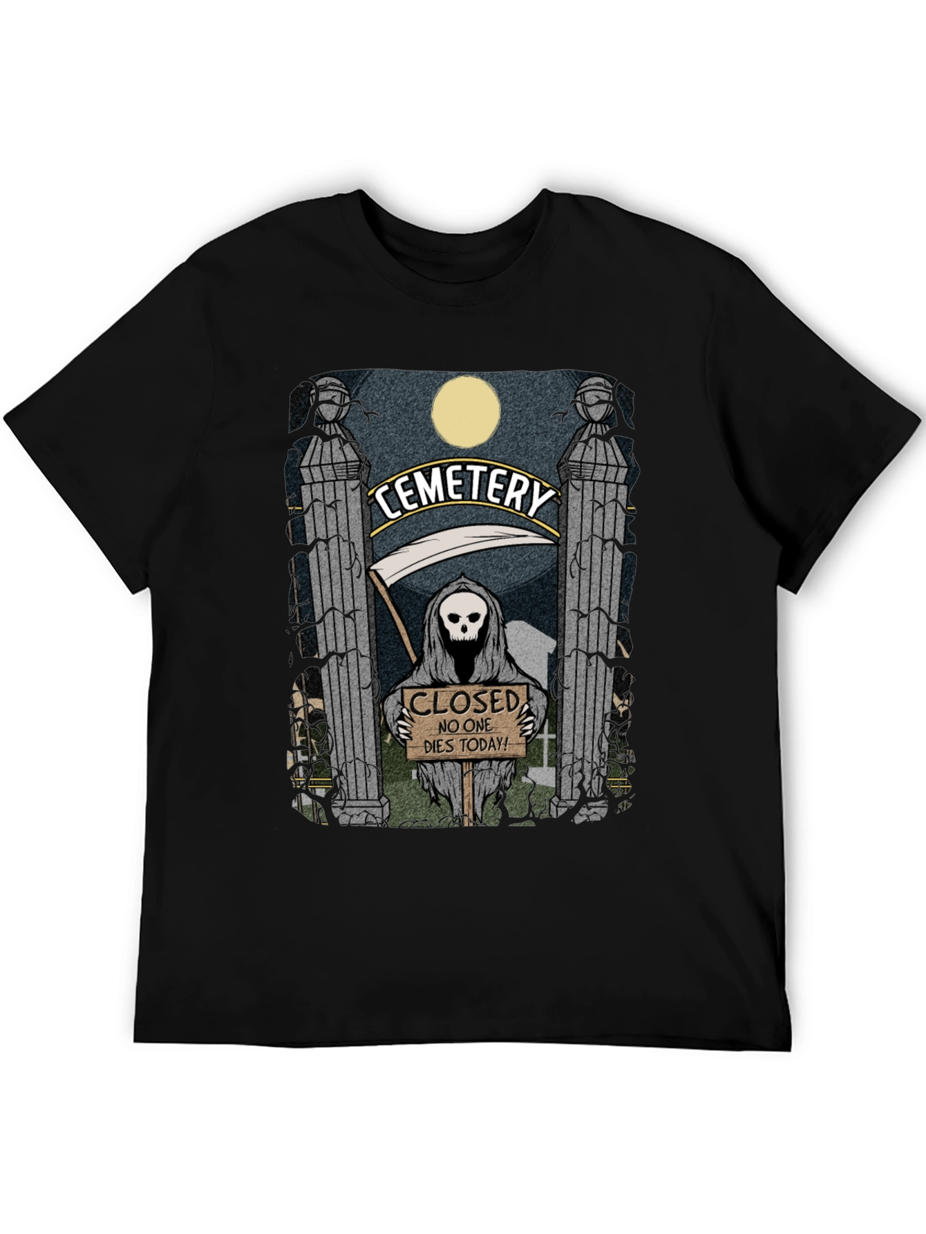 Black Cemetery Reaper Graphic T-Shirt - No One Dies Today view 5