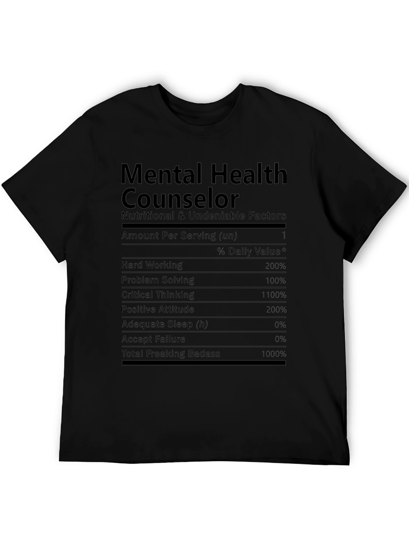 Black Mental Health Counselor T-Shirt - Nutritional Facts Funny Tee view 5