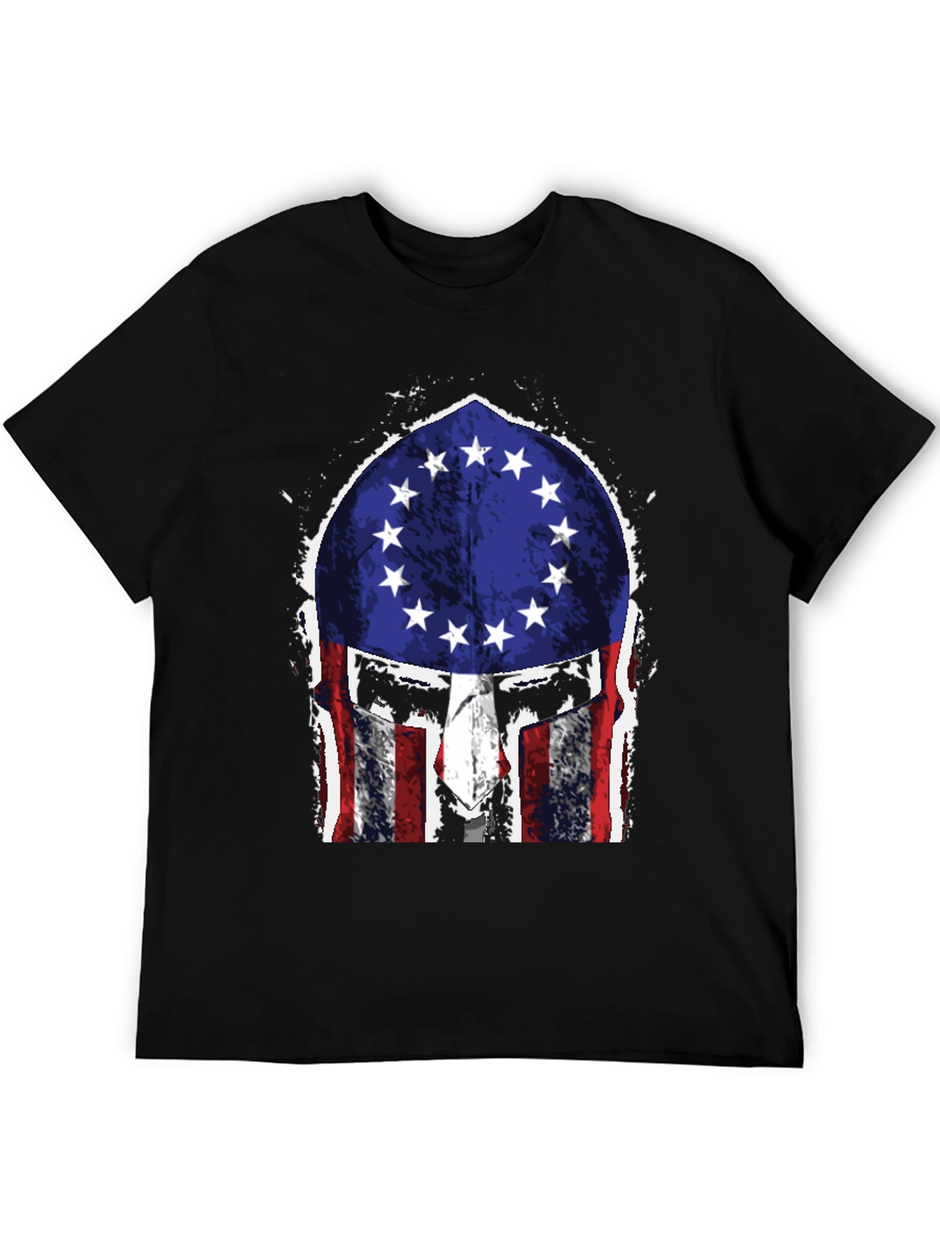 Black American Flag Spartan Helmet T-Shirt view 5