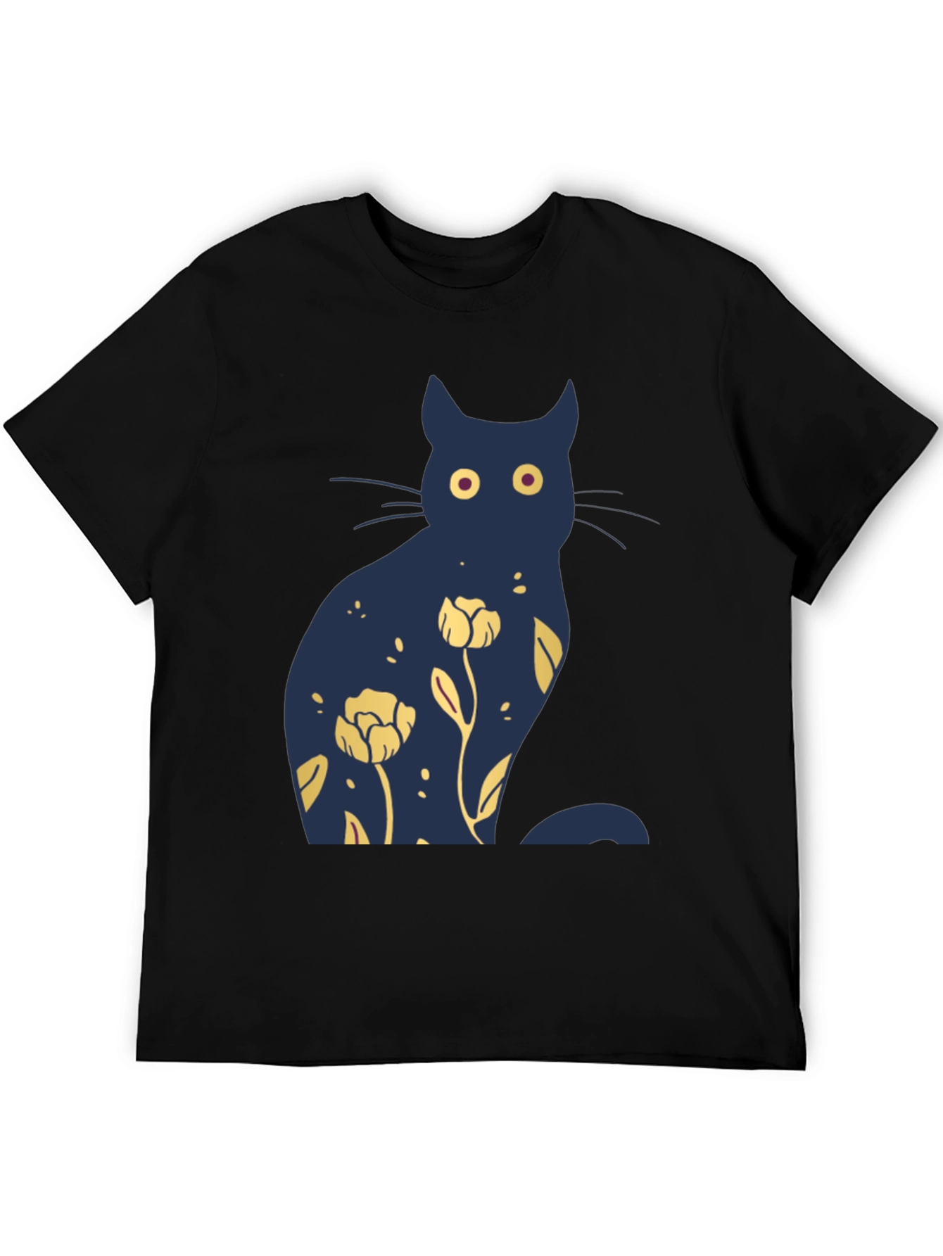 Black Floral Cat Graphic Tee - Unique Design view 5