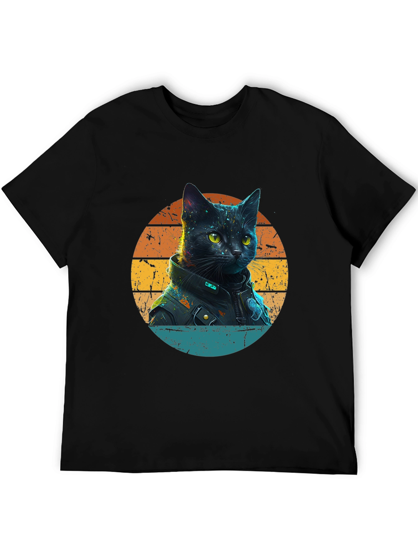 Black Cool Cat in Jacket T-Shirt view 5