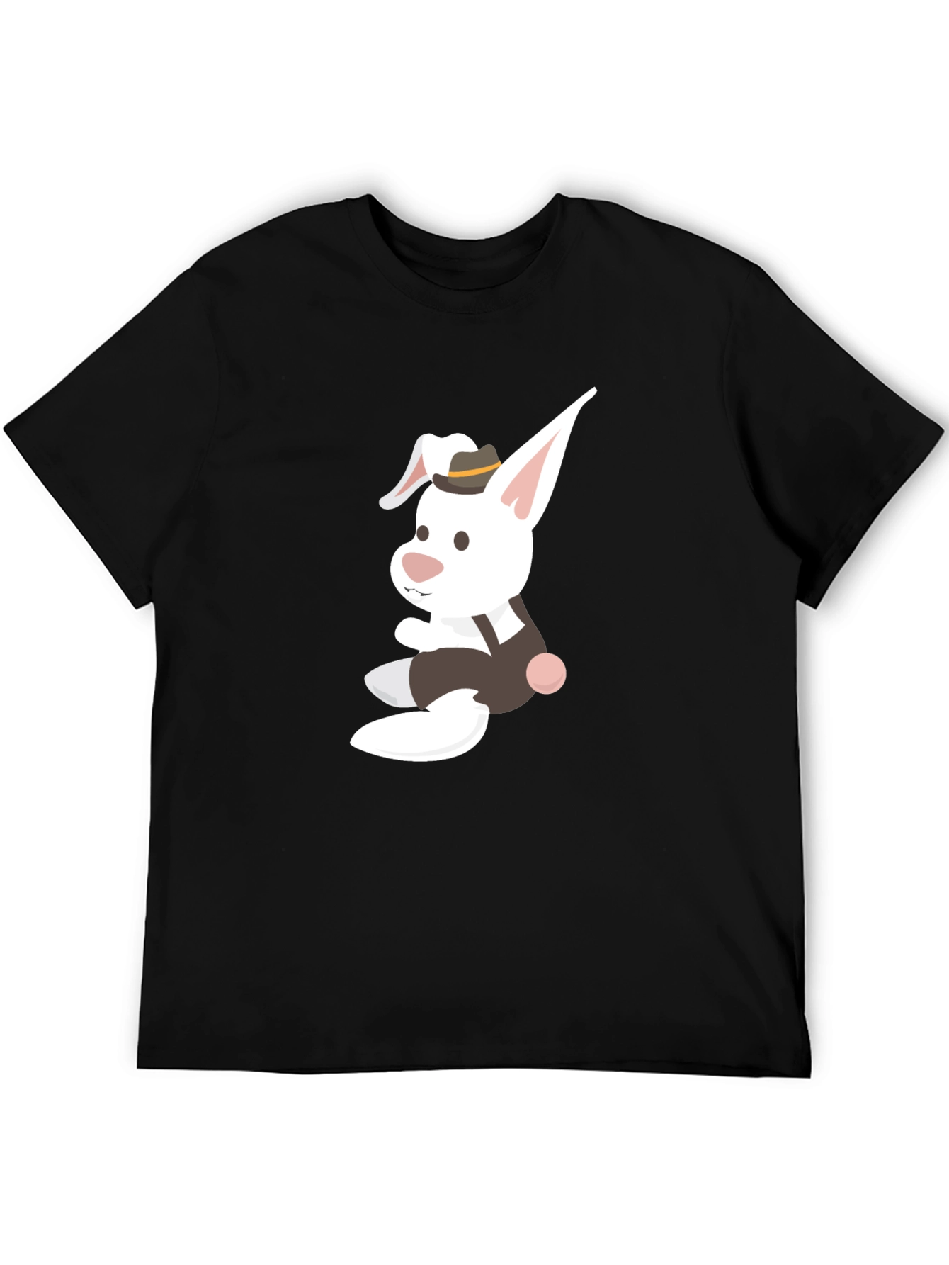 Black Whimsical Bunny Graphic Tee - Black Casual Shirt view 5