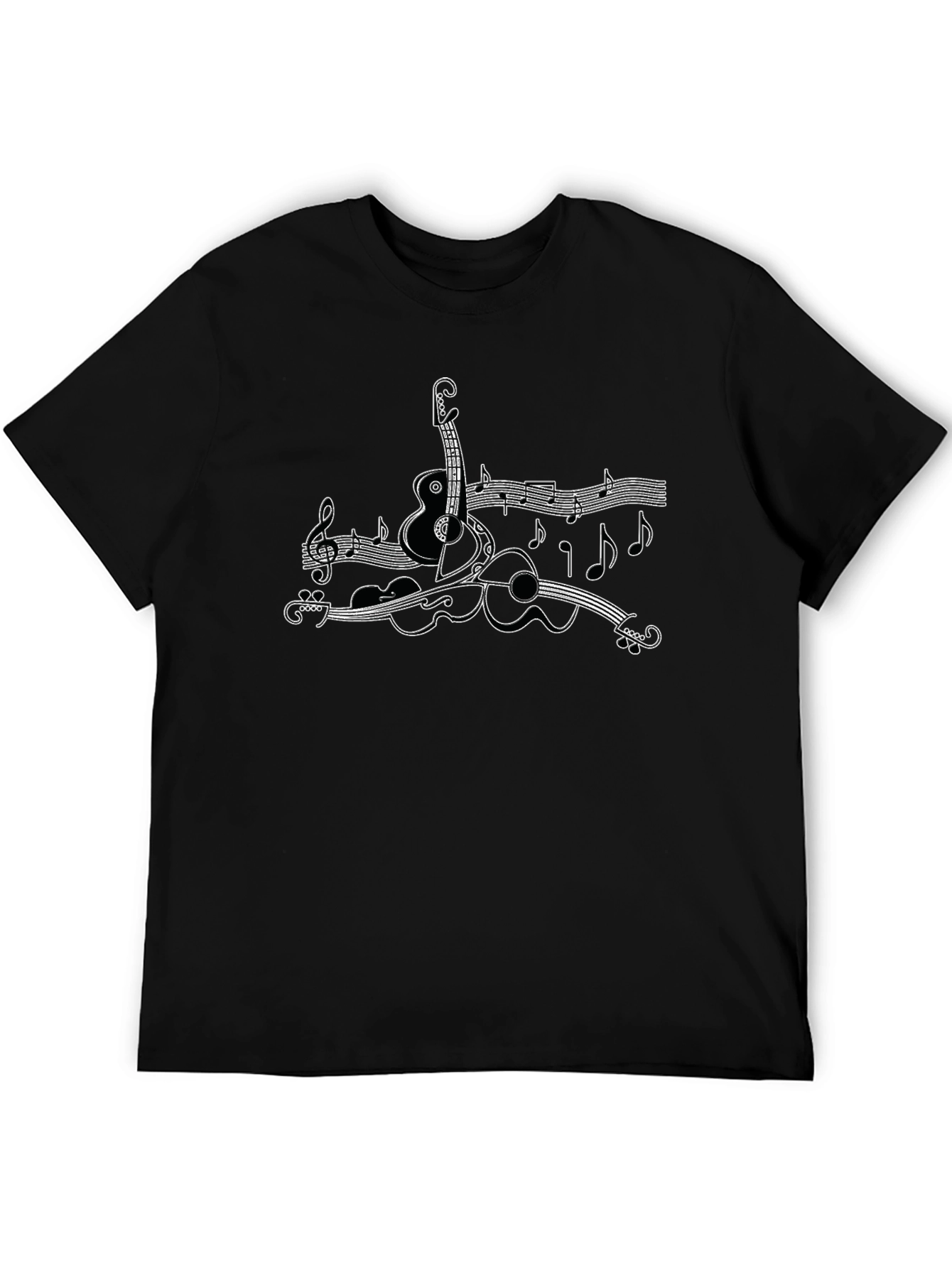Black Musical Instruments Graphic Tee - Black Cotton Shirt view 5