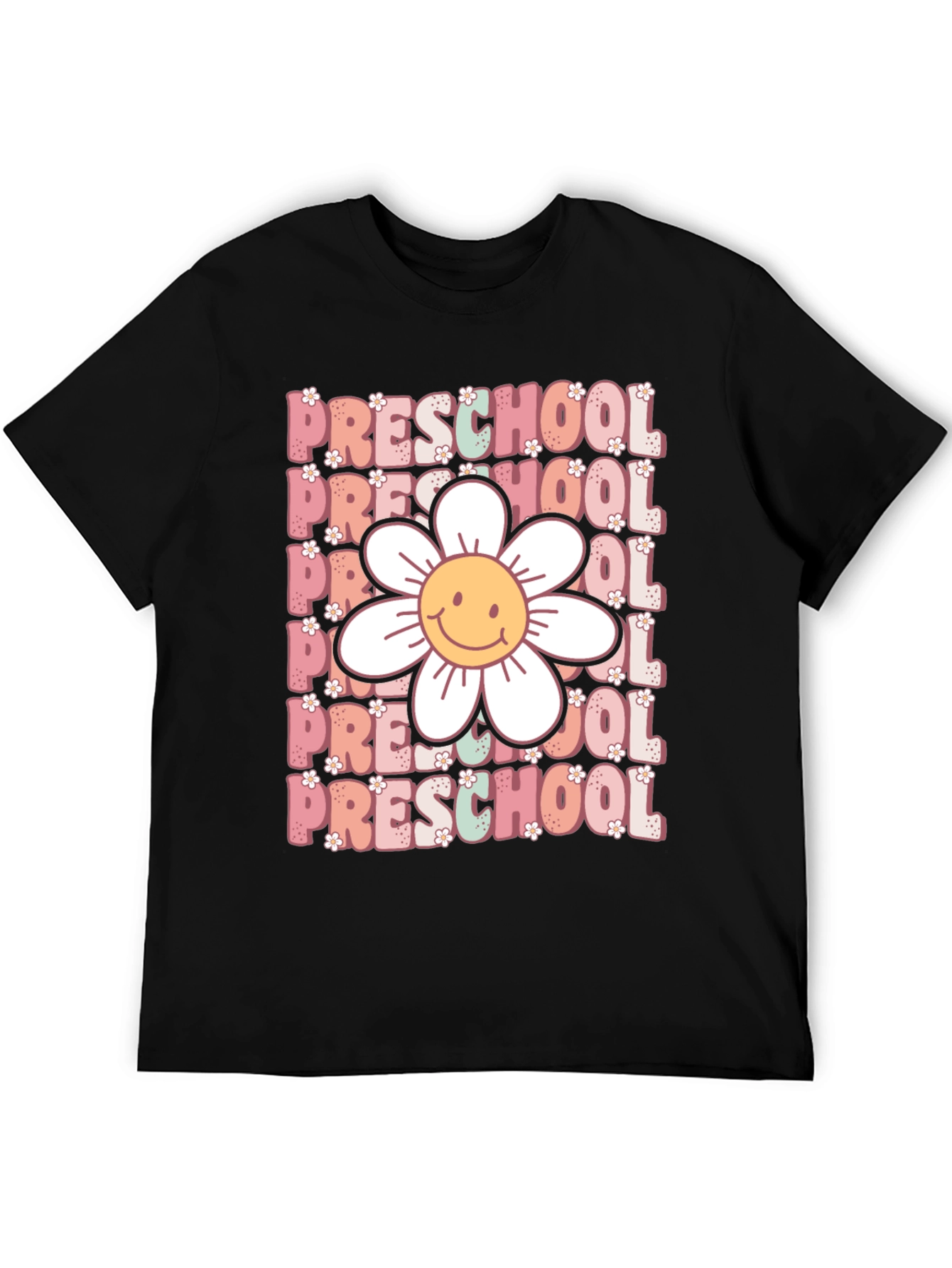 Black Preschool Teacher T-Shirt - Floral Graphic view 5
