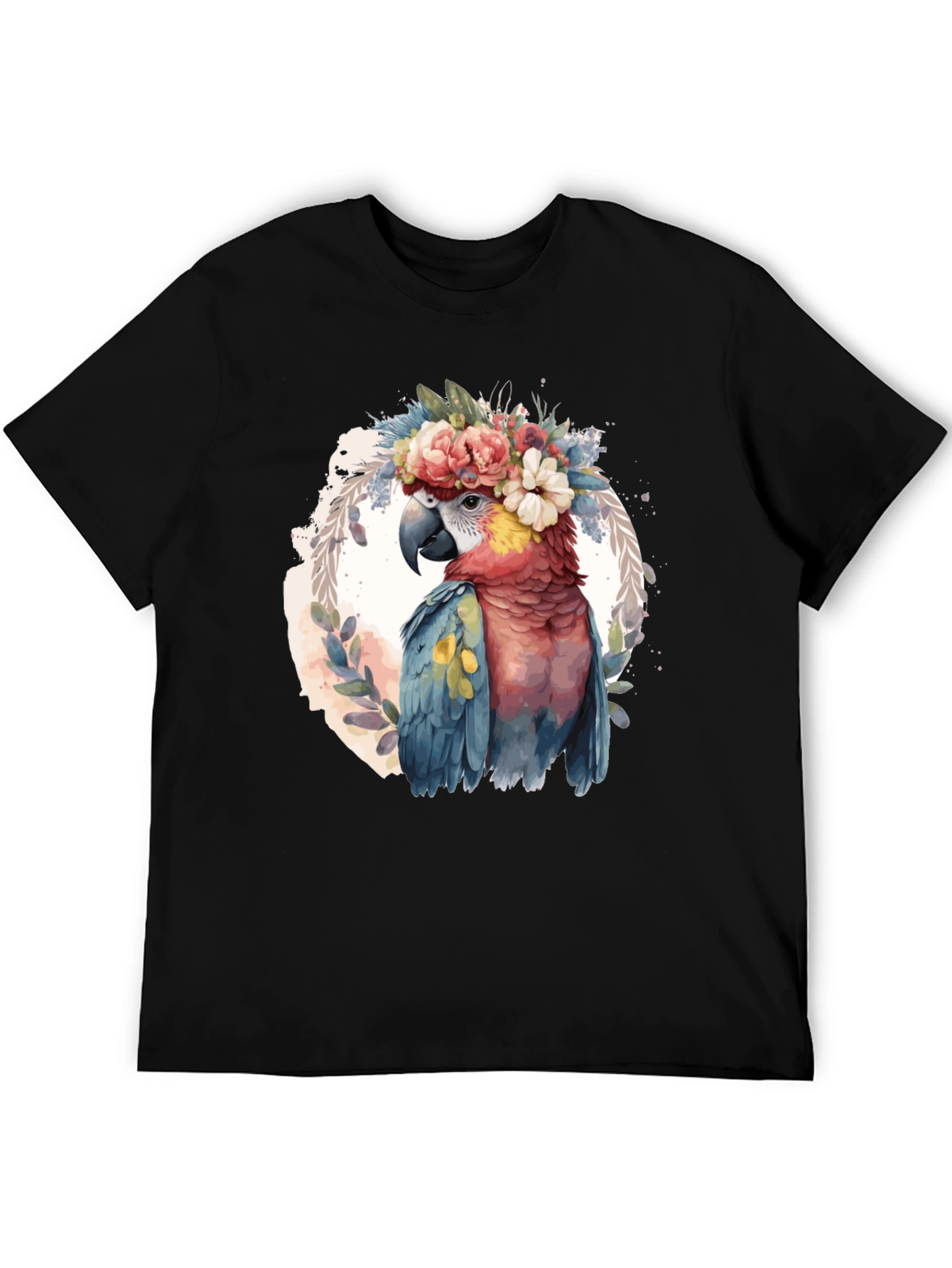 Black Parrot Floral Crown T-Shirt - Men's Black Tee view 5