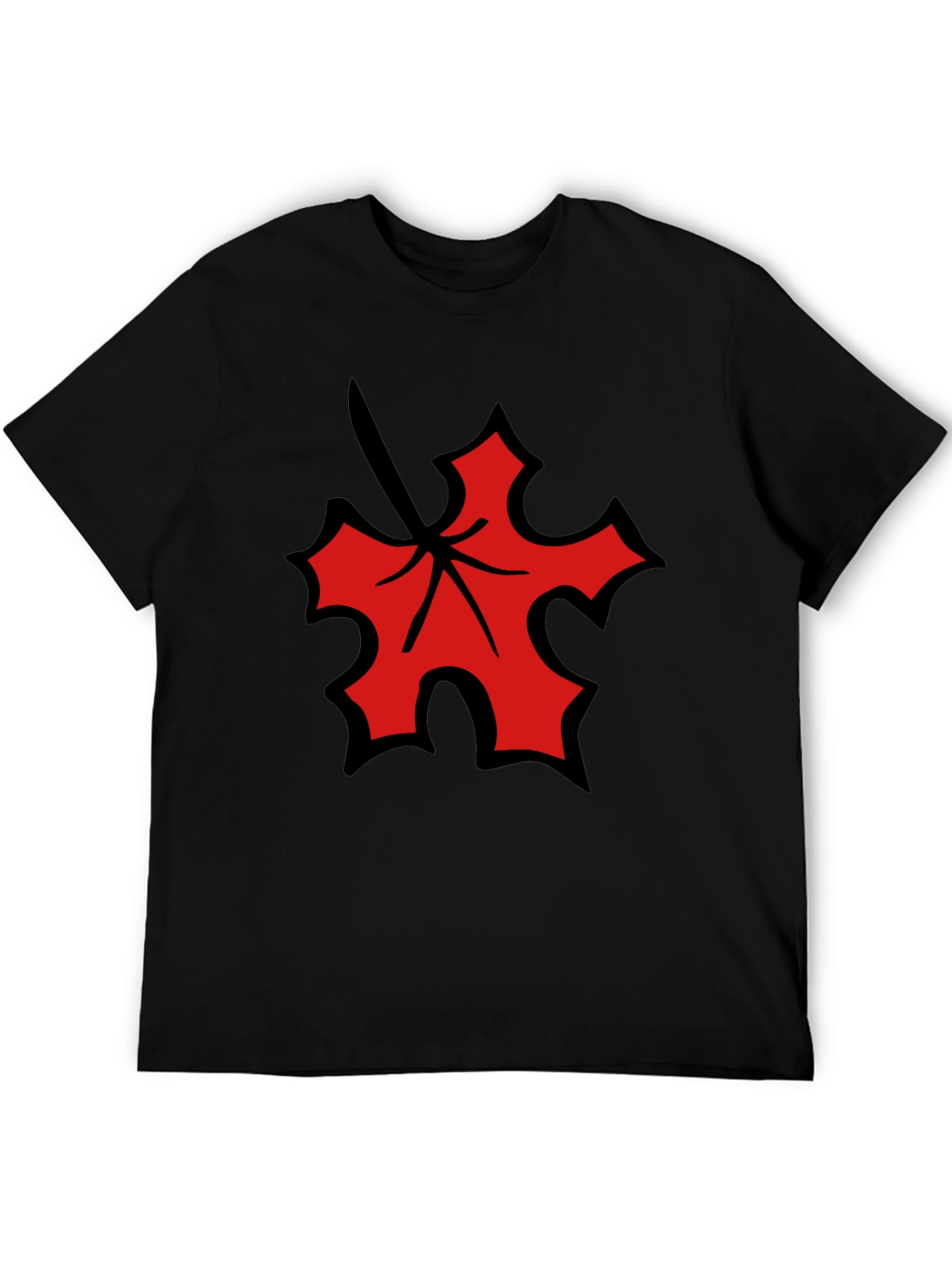 Black Red Leaf Graphic Black T-Shirt view 5