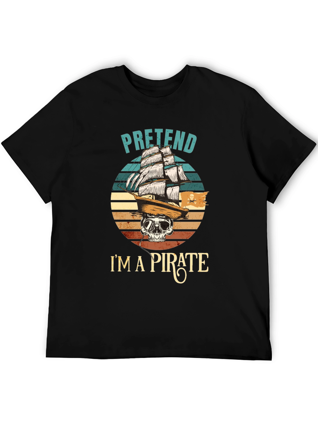 Black Pretend I'm A Pirate T-Shirt - Skull & Ship Graphic Tee view 5