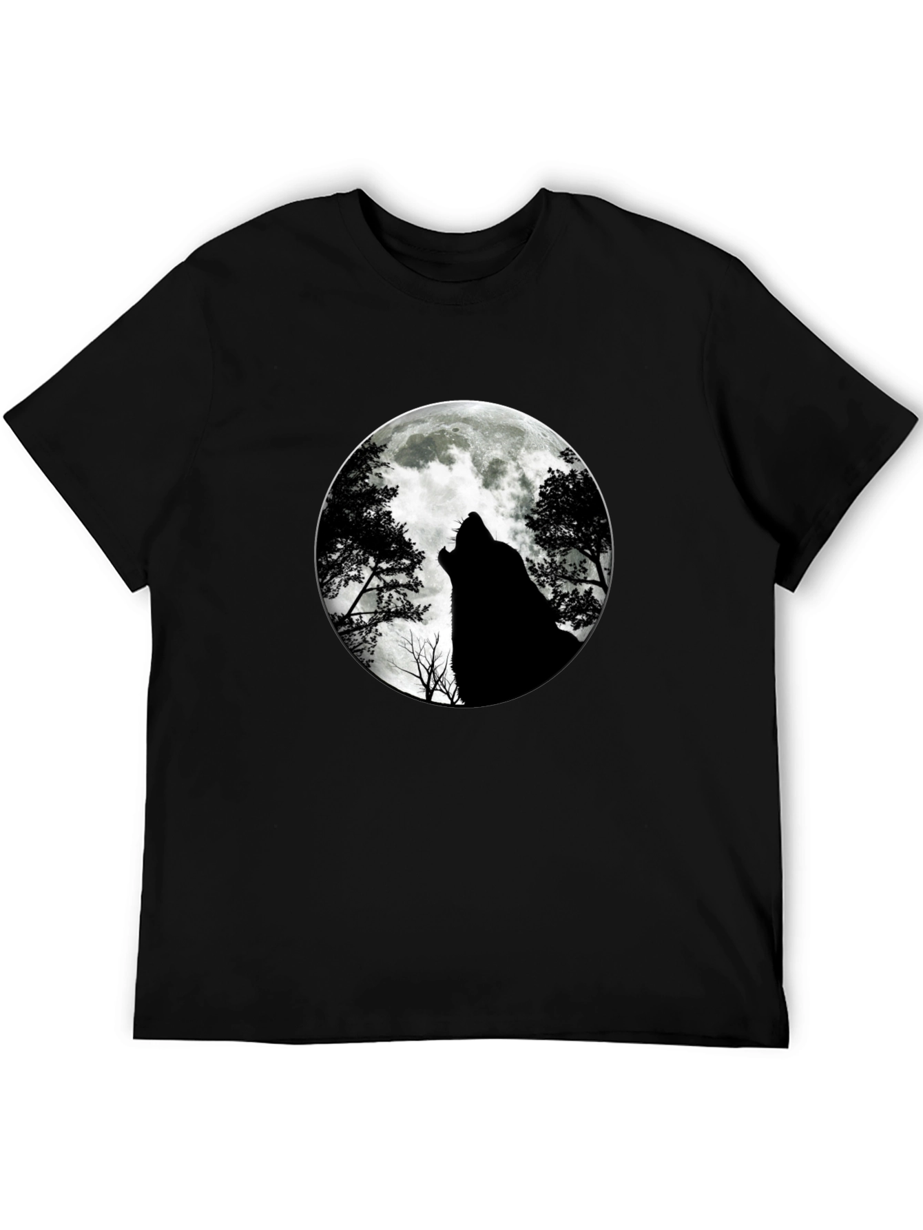 Black Wolf Moon Graphic Tee - Black Cotton T-Shirt view 5