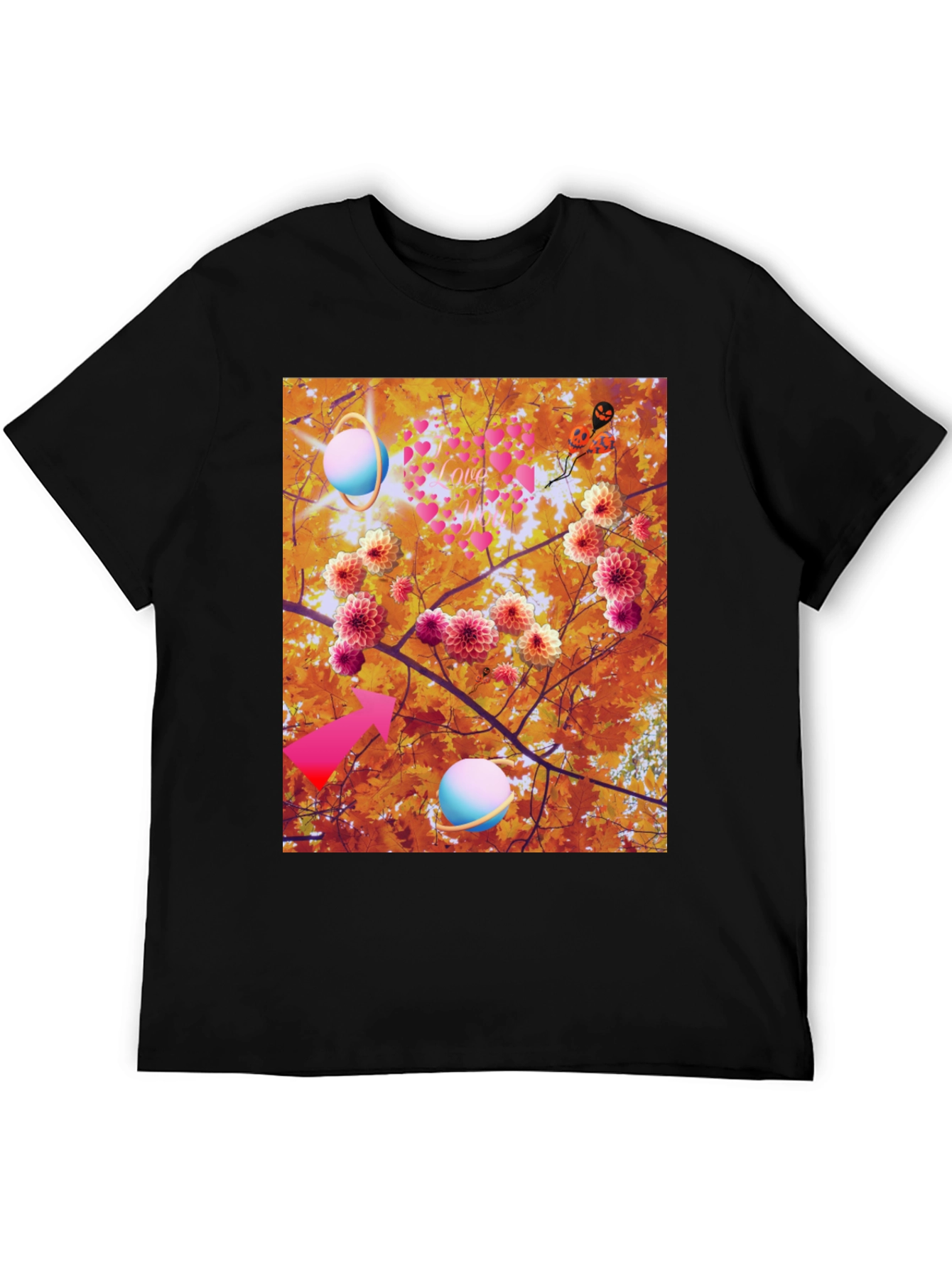 Black Artistic Graphic Tee: Floral Galaxy Love view 5