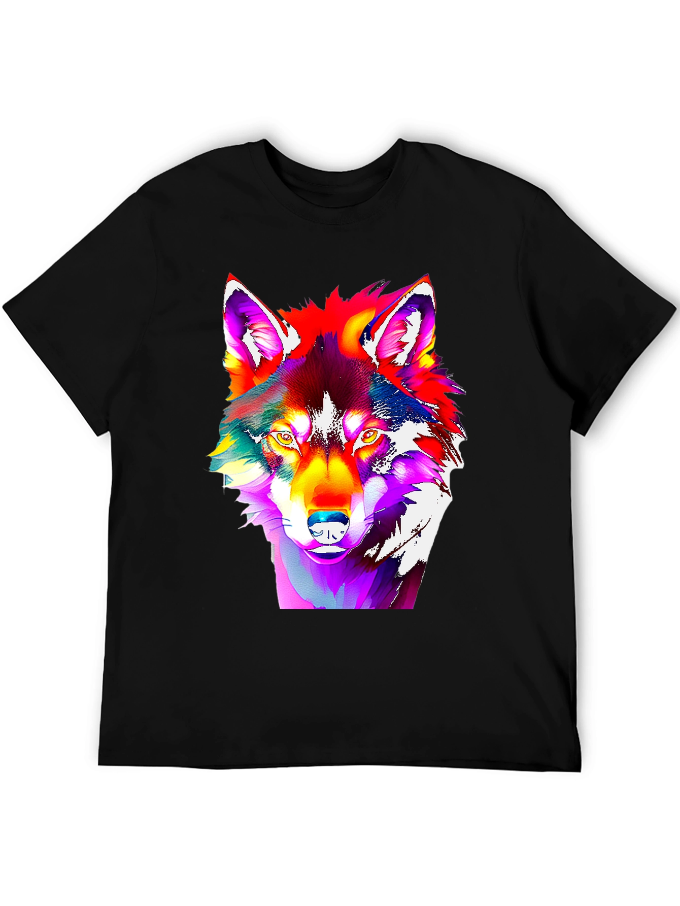 Black Vivid Wolf Graphic Tee - Bold Art Print view 5