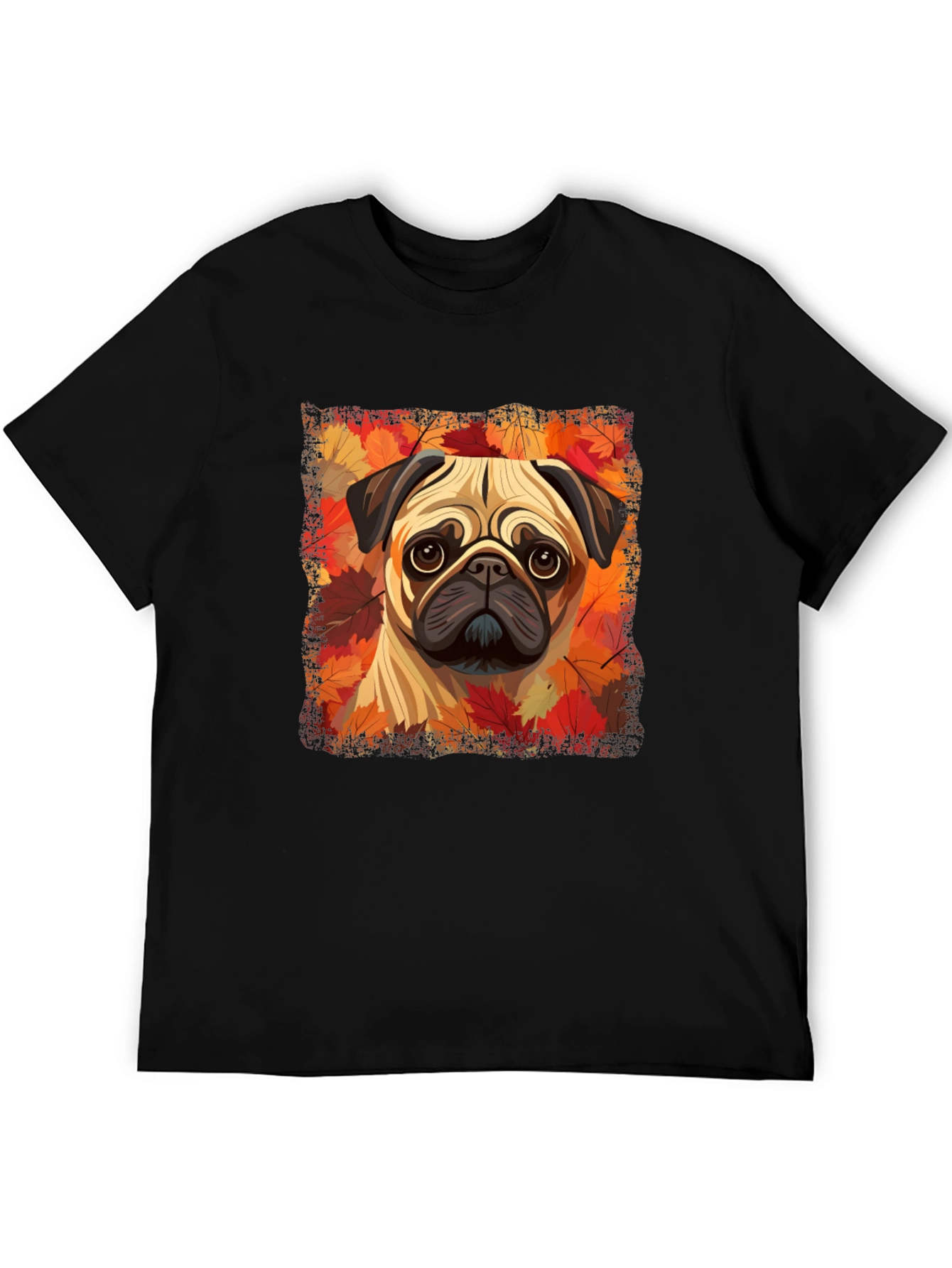 Black Pug in Autumn Leaves Graphic T-Shirt view 5
