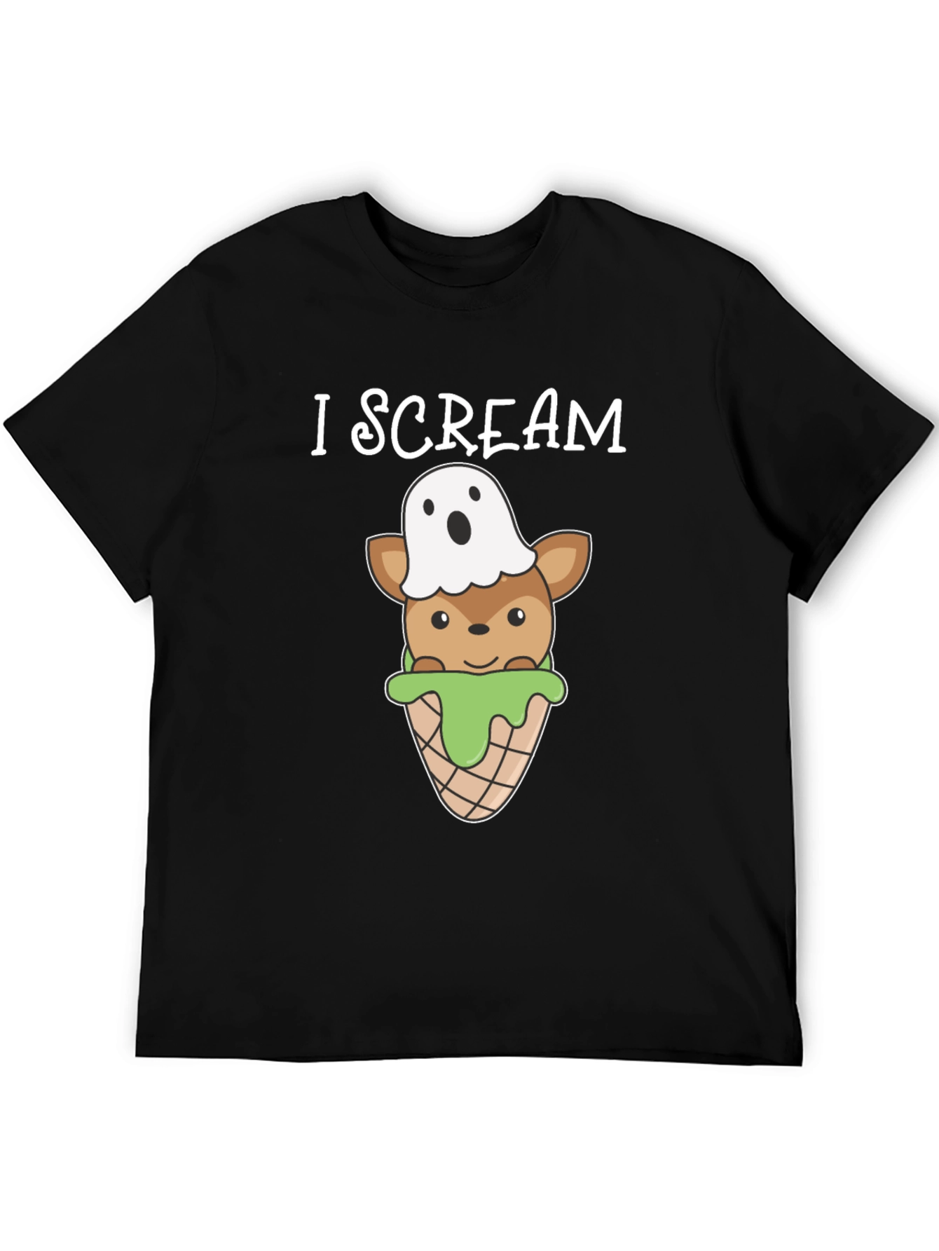 Black I Scream Deer Ghost Graphic T-Shirt view 5