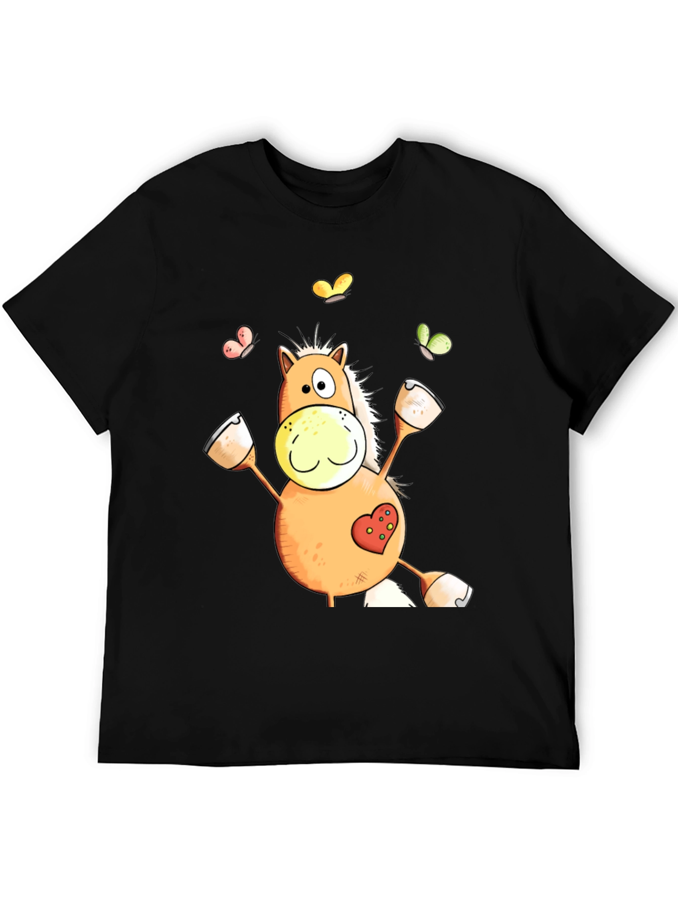 Black Horse Cartoon Graphic Black T-Shirt view 5