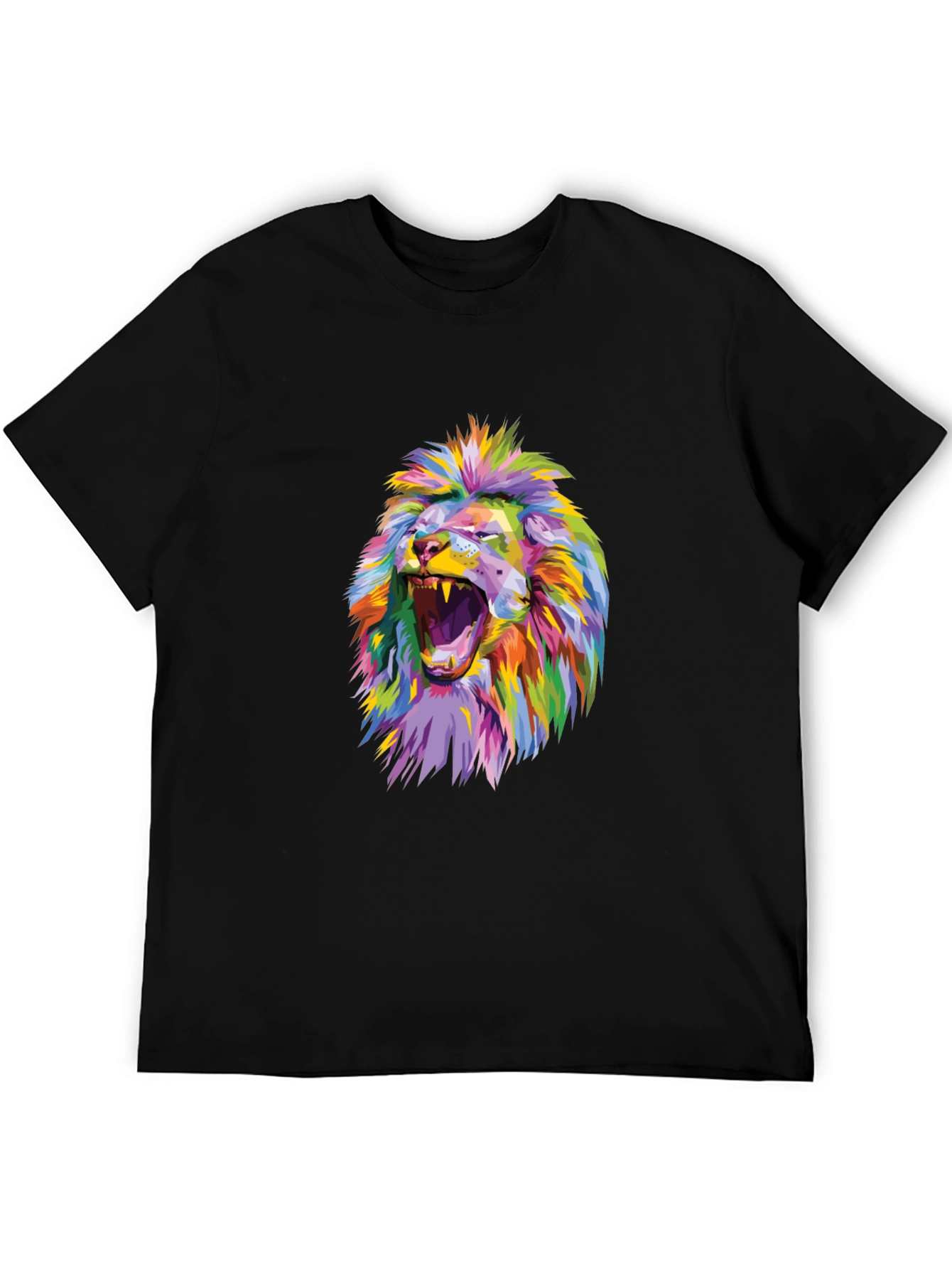 Black Colorful Lion Graphic Print Black T-Shirt view 5